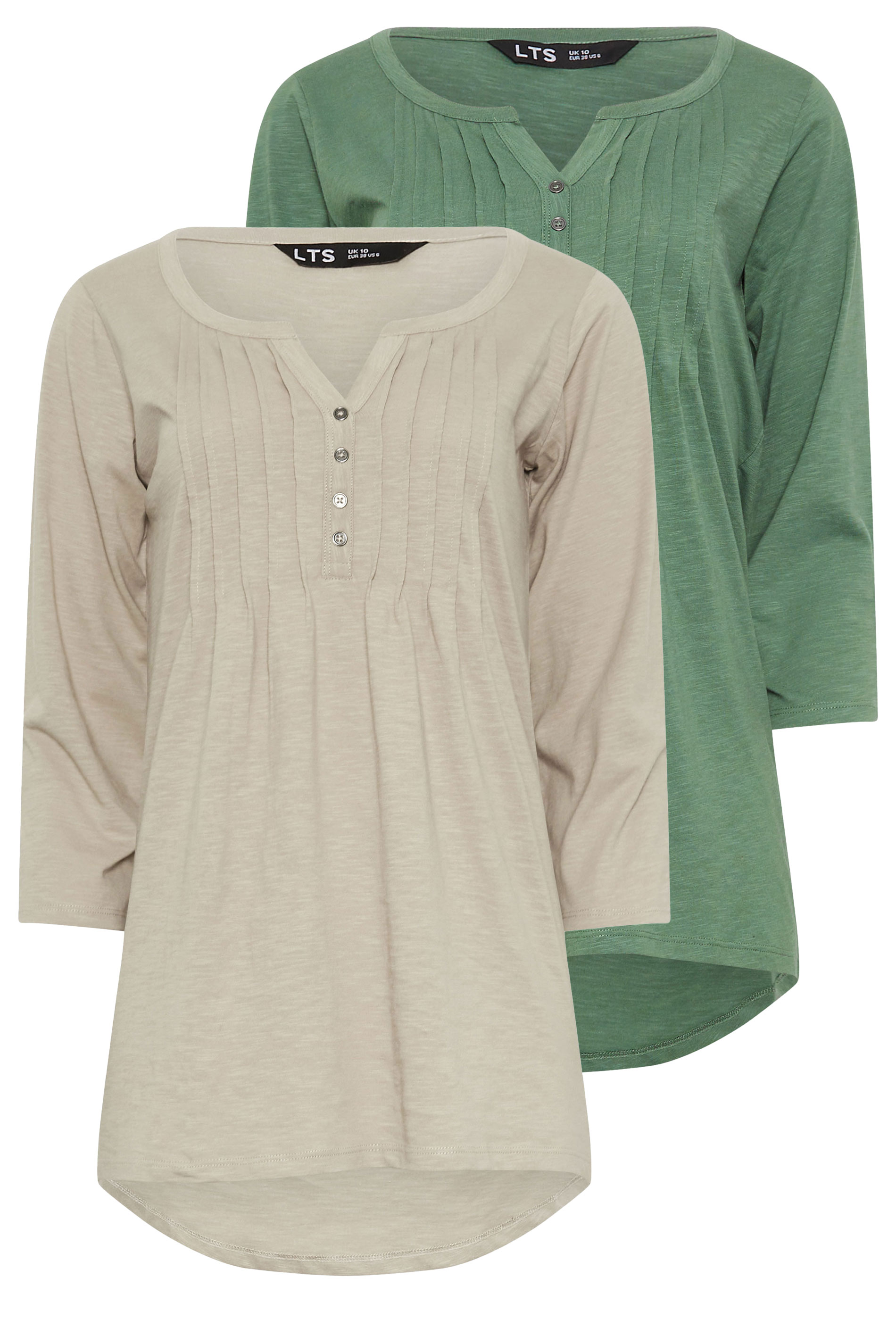 LTS Tall 2 PACK Beige Brown & Green Henley Tops | Long Tall Sally 7