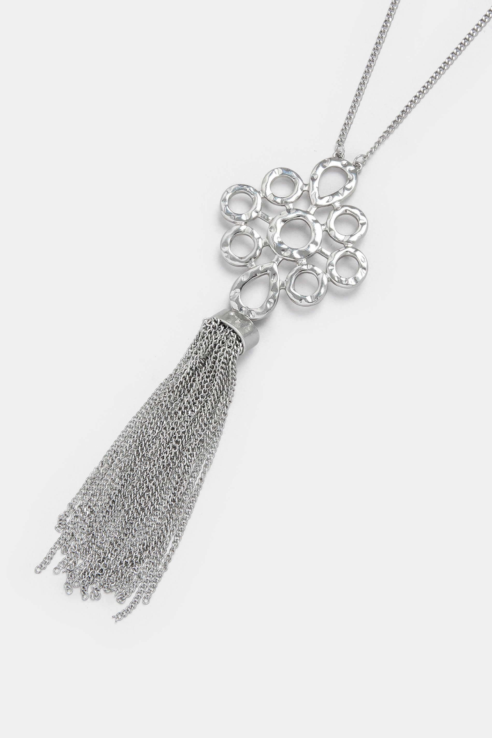 Silver Tone Long Pendant Tassel Necklace | Yours Clothing 3