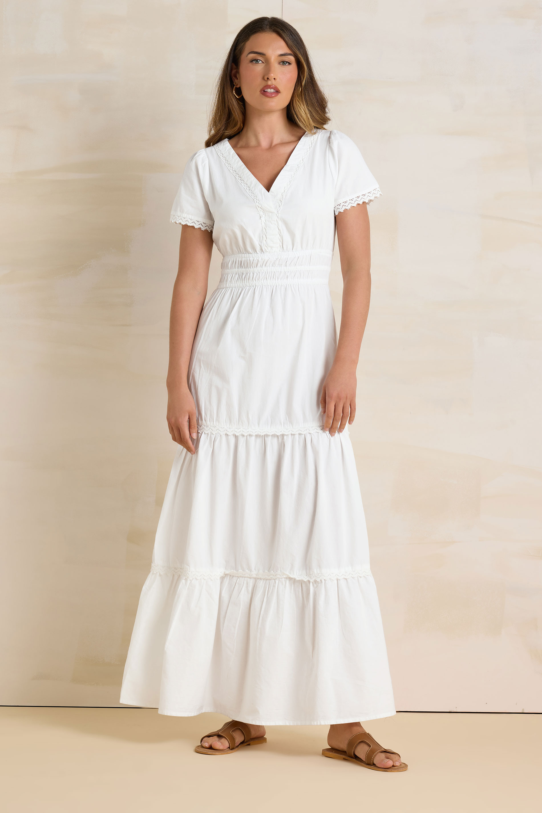 LTS Tall White Lace Insert Tiered Maxi Dress | Long Tall Sally 2