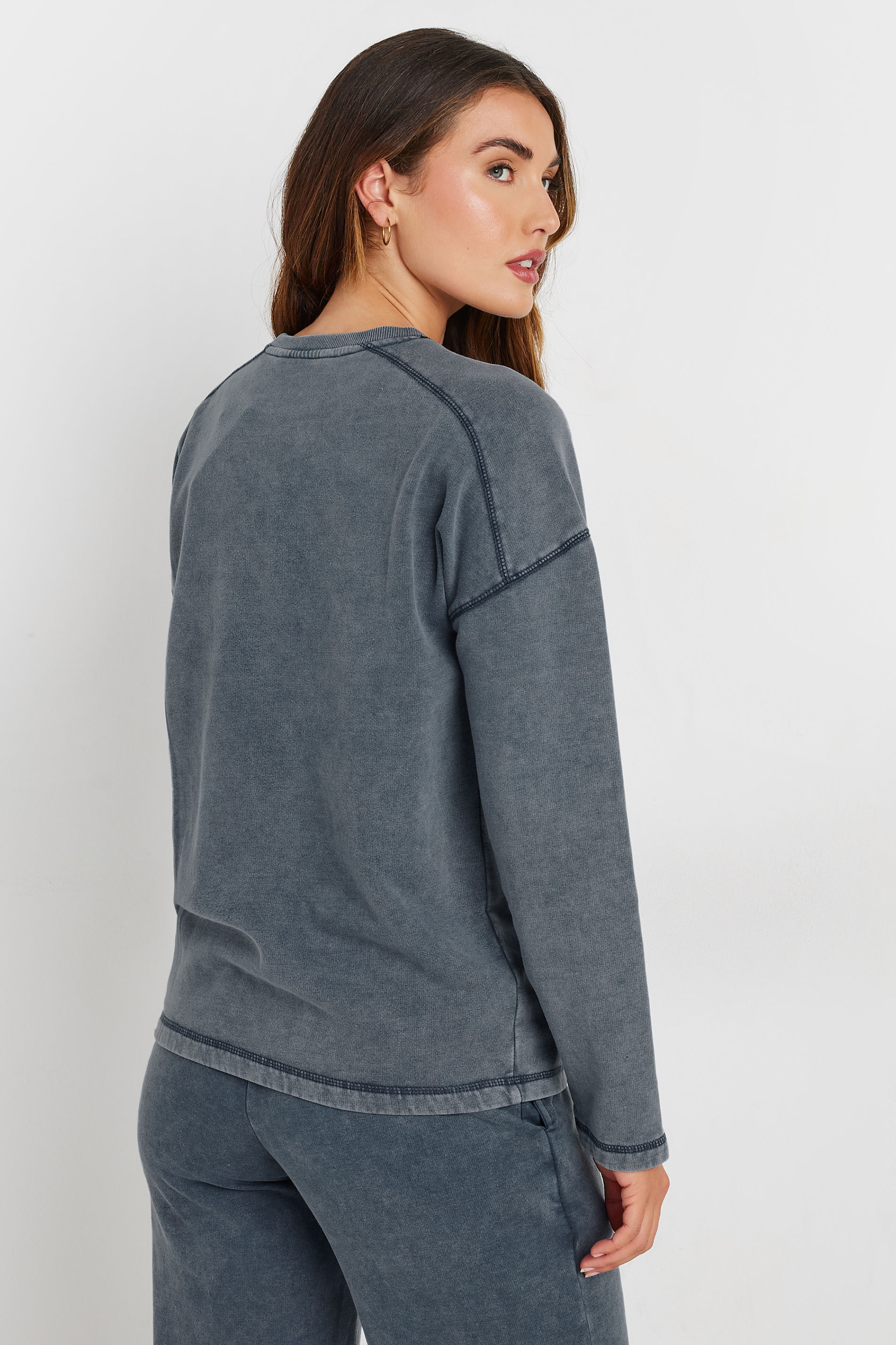 LTS Tall Navy Blue Acid Wash Crew Neck Sweatshirt | Long Tall Sally 4