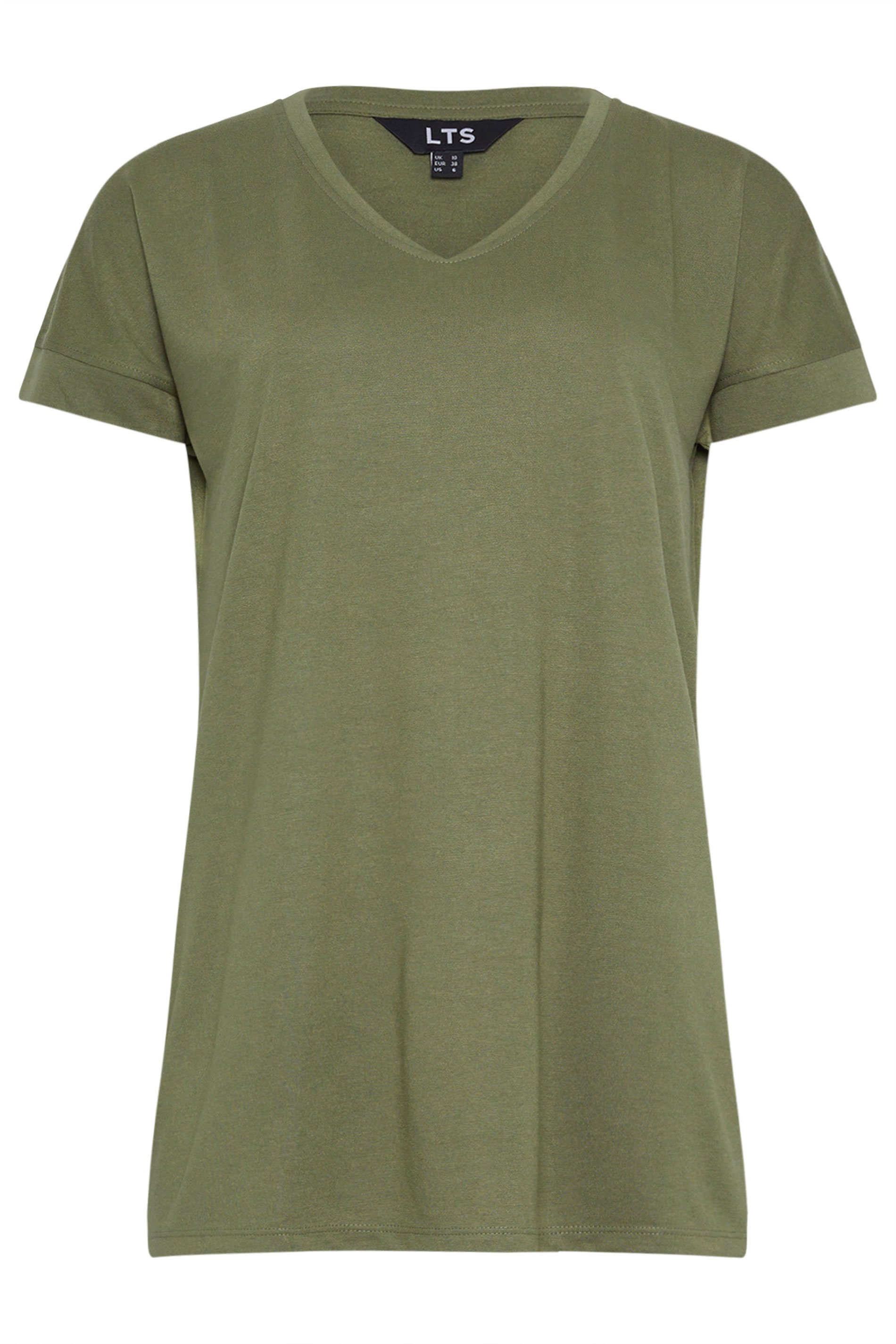 ☆KHAKIPOINT☆ Basic Uneck Tshirt ivory LTS PREMIUM Tall Women's Khaki Green V-Neck T-Shirt | Long