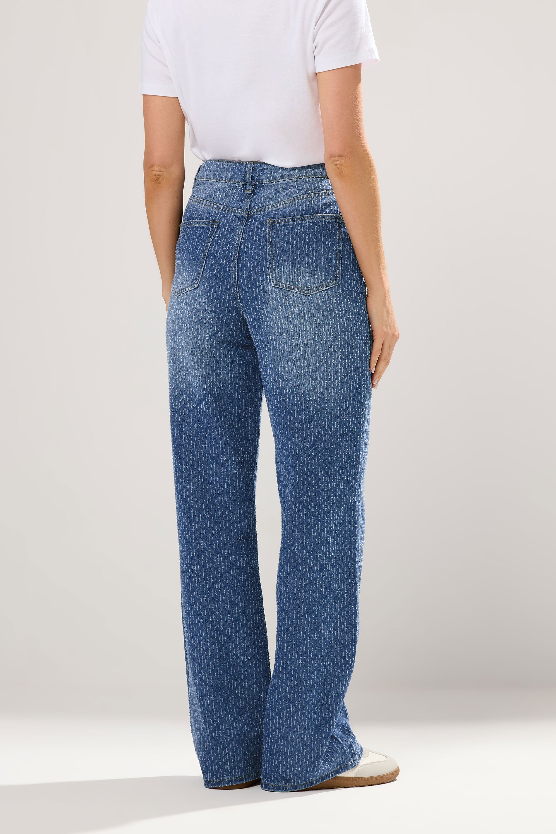 LTS Tall Mid Wash Textured Wide Leg Jeans | Long Tall Sally 2
