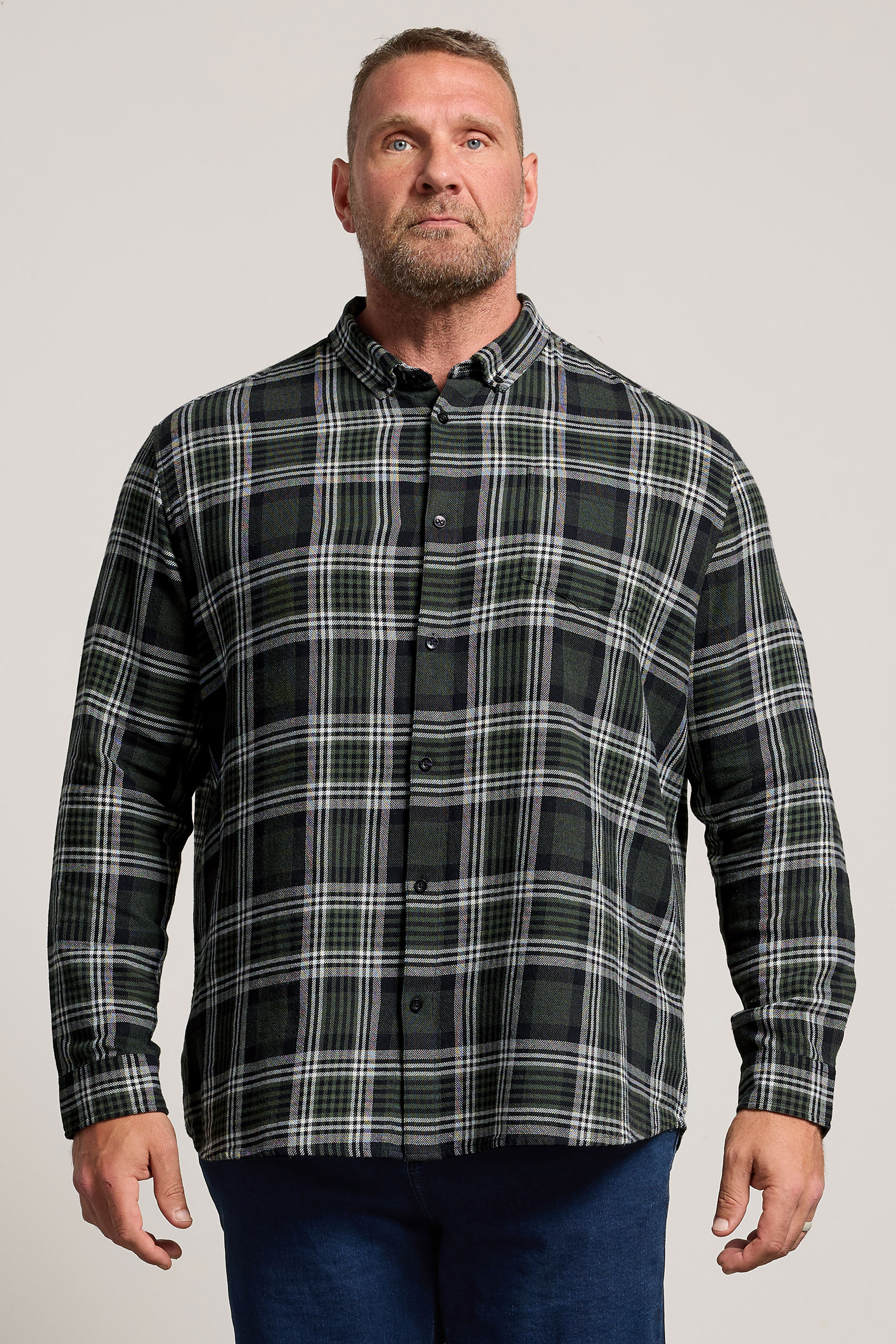 BadRhino Big & Tall Green Check Long Sleeve Shirt | BadRhino 3