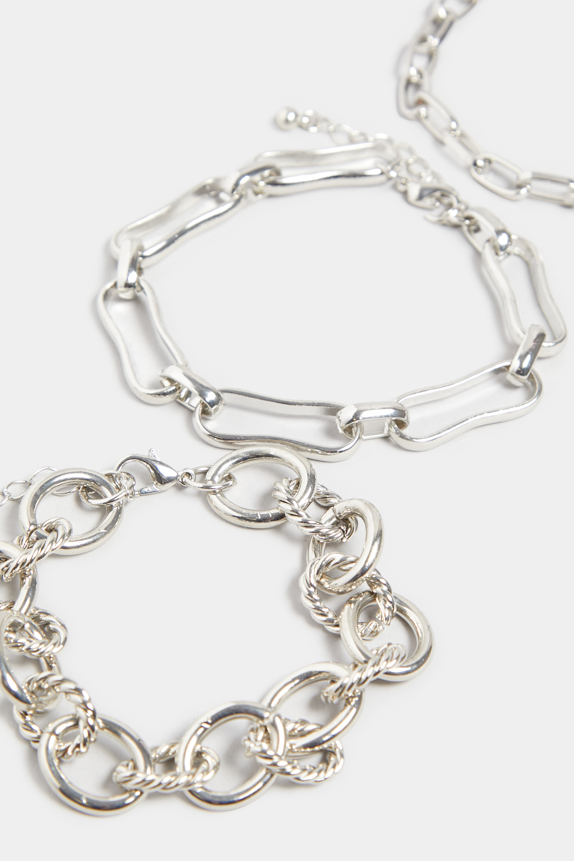 3 PACK Silver Assorted Chain Bracelets | Yours Clothing 3