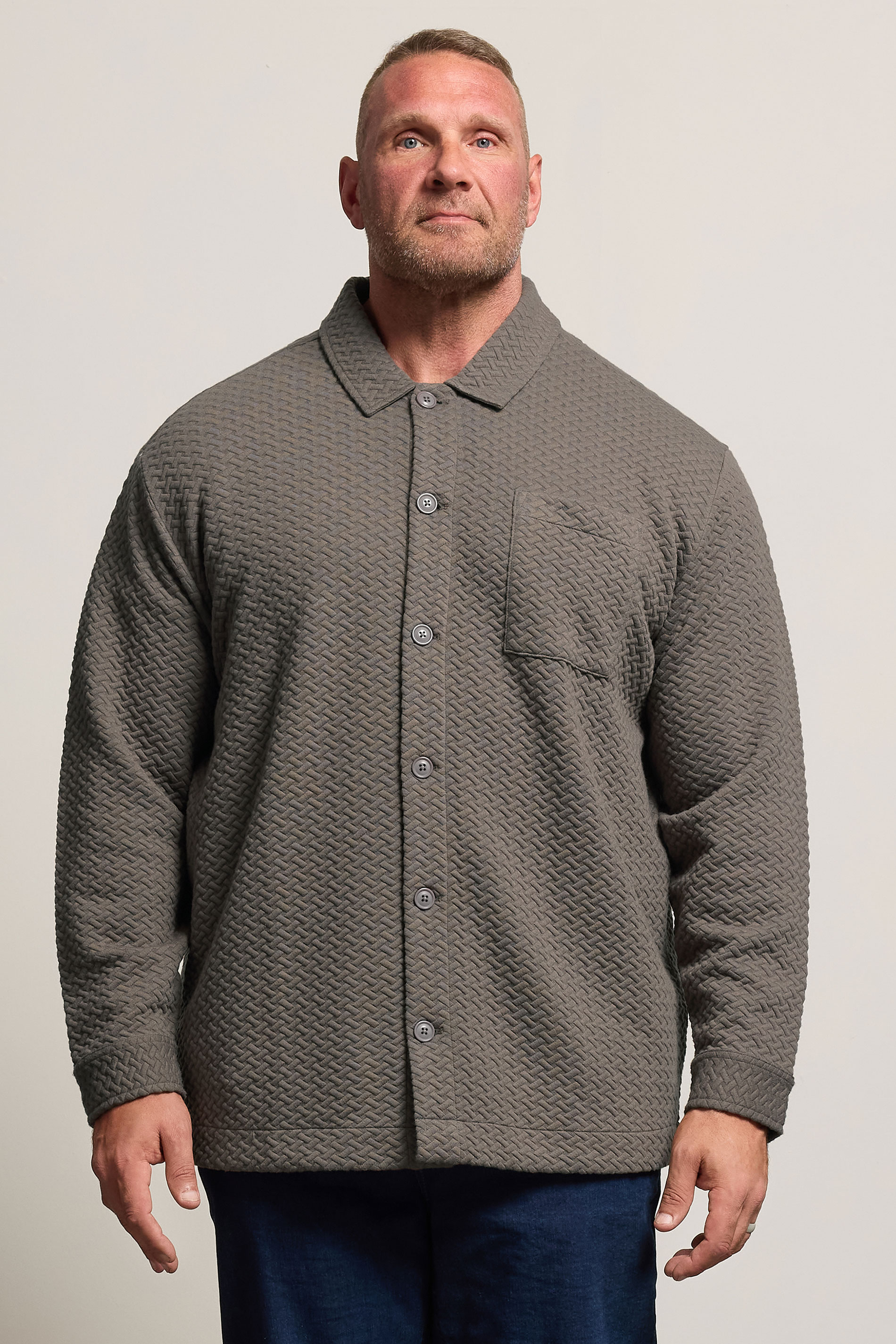 BadRhino Big & Tall Beige Brown Jersey Textured Overshirt | BadRhino 2
