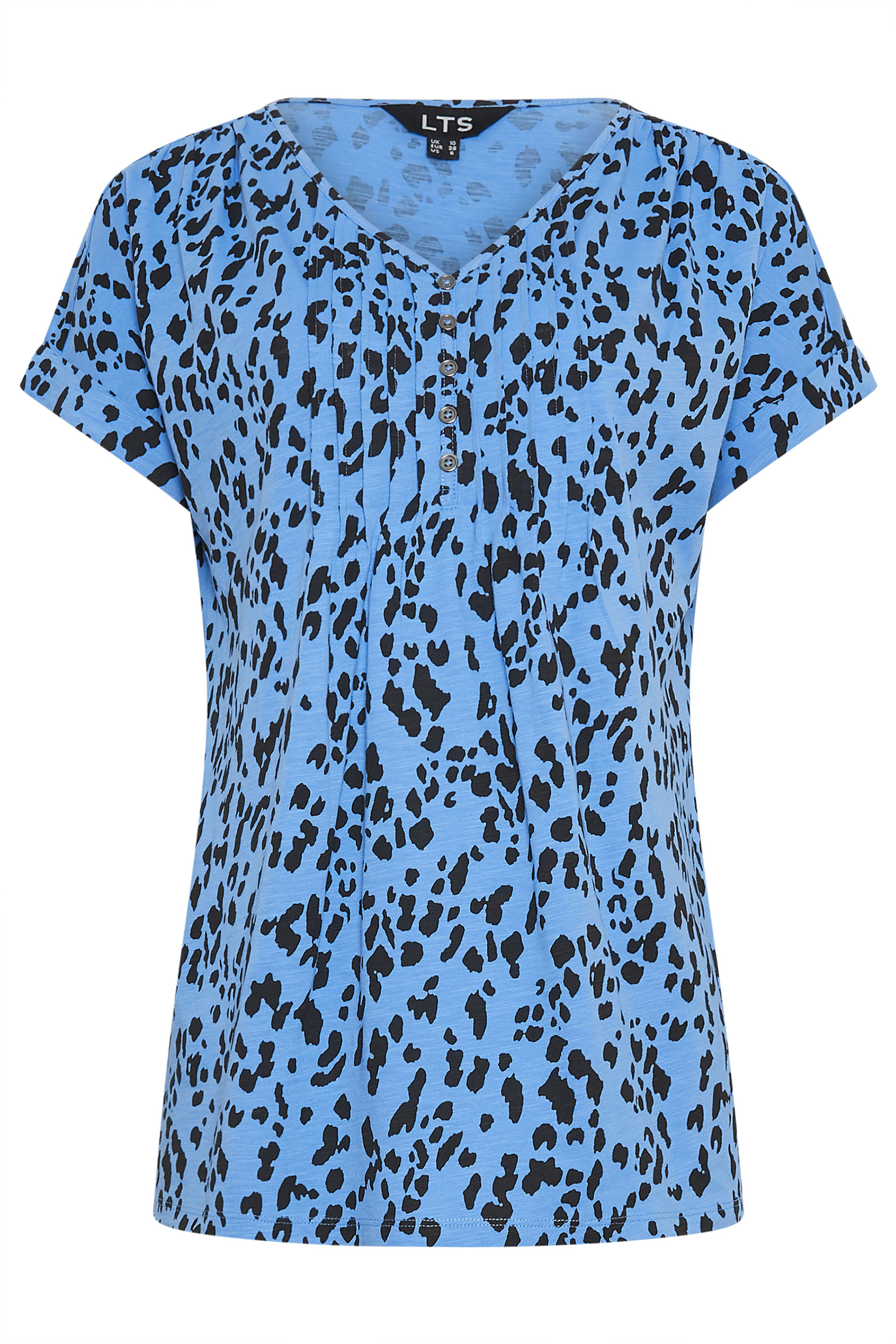 JWZUY Women Leopard Print Shirts Henley V Neck 3/4 Sleeve Blouse Plus Size  Comfy Fall Pullover Pleated Tunic Tops Blue XXXL 
