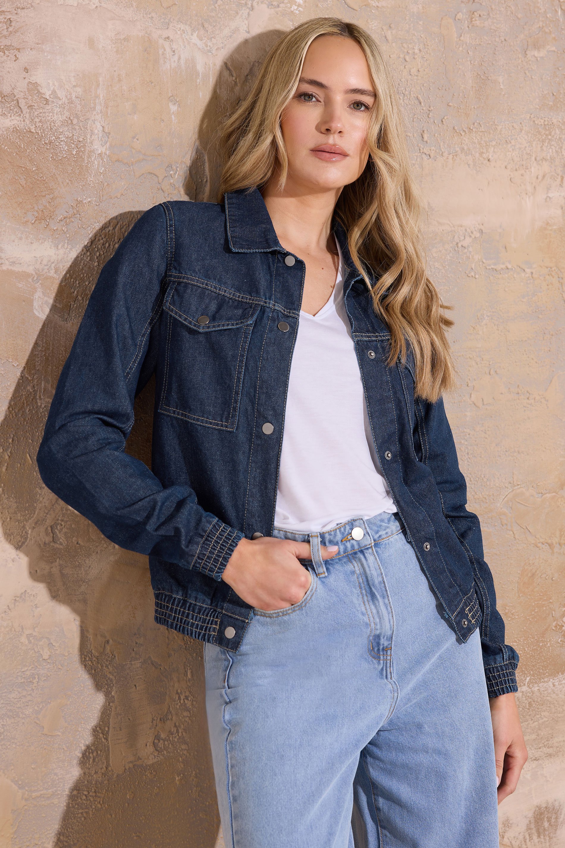 LTS Tall Indigo Blue Denim Bomber Jacket | Long Tall Sally 1