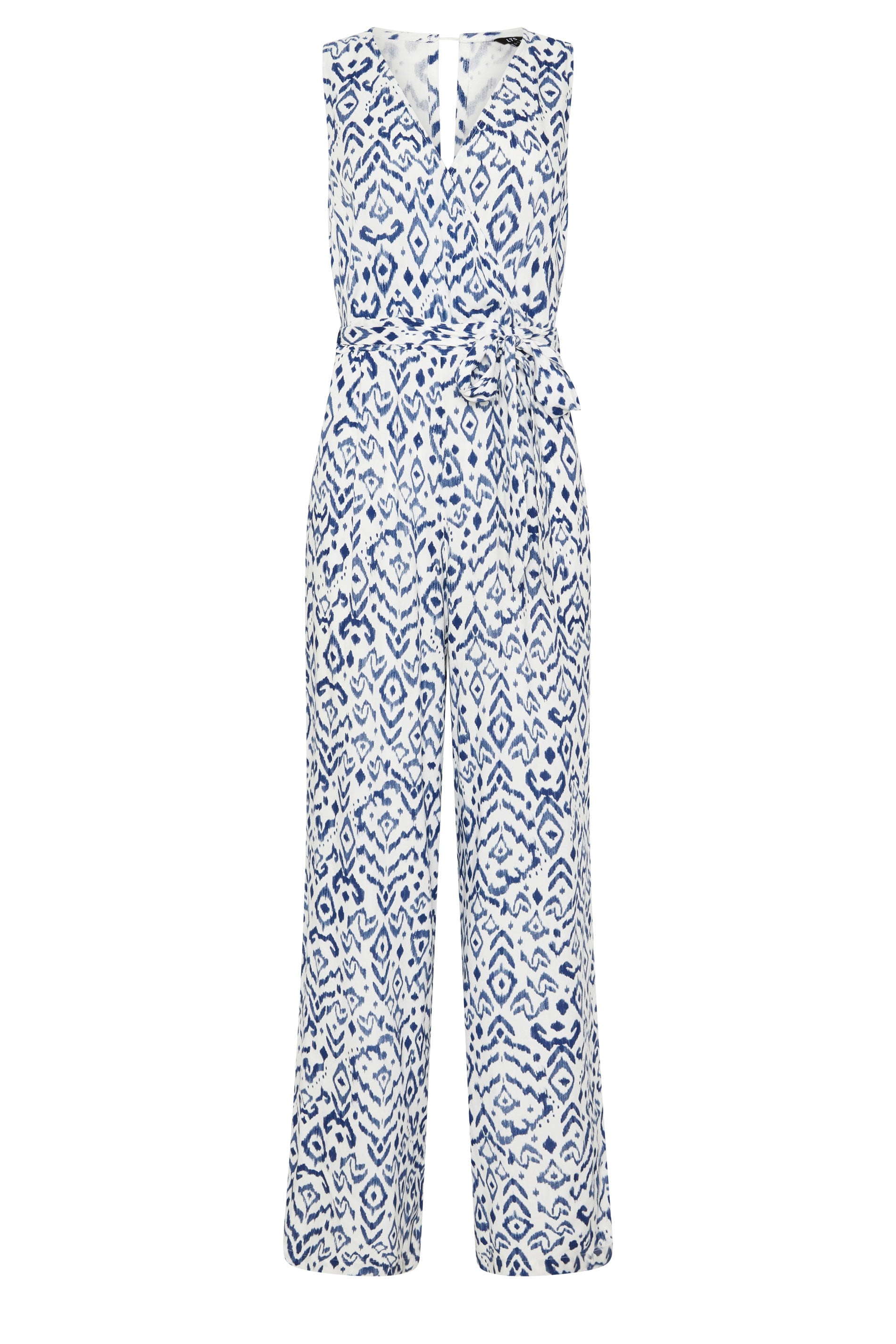 LTS Tall Women's Blue & White Ikat Belted Jumpsuit | Long Tall Sally 7