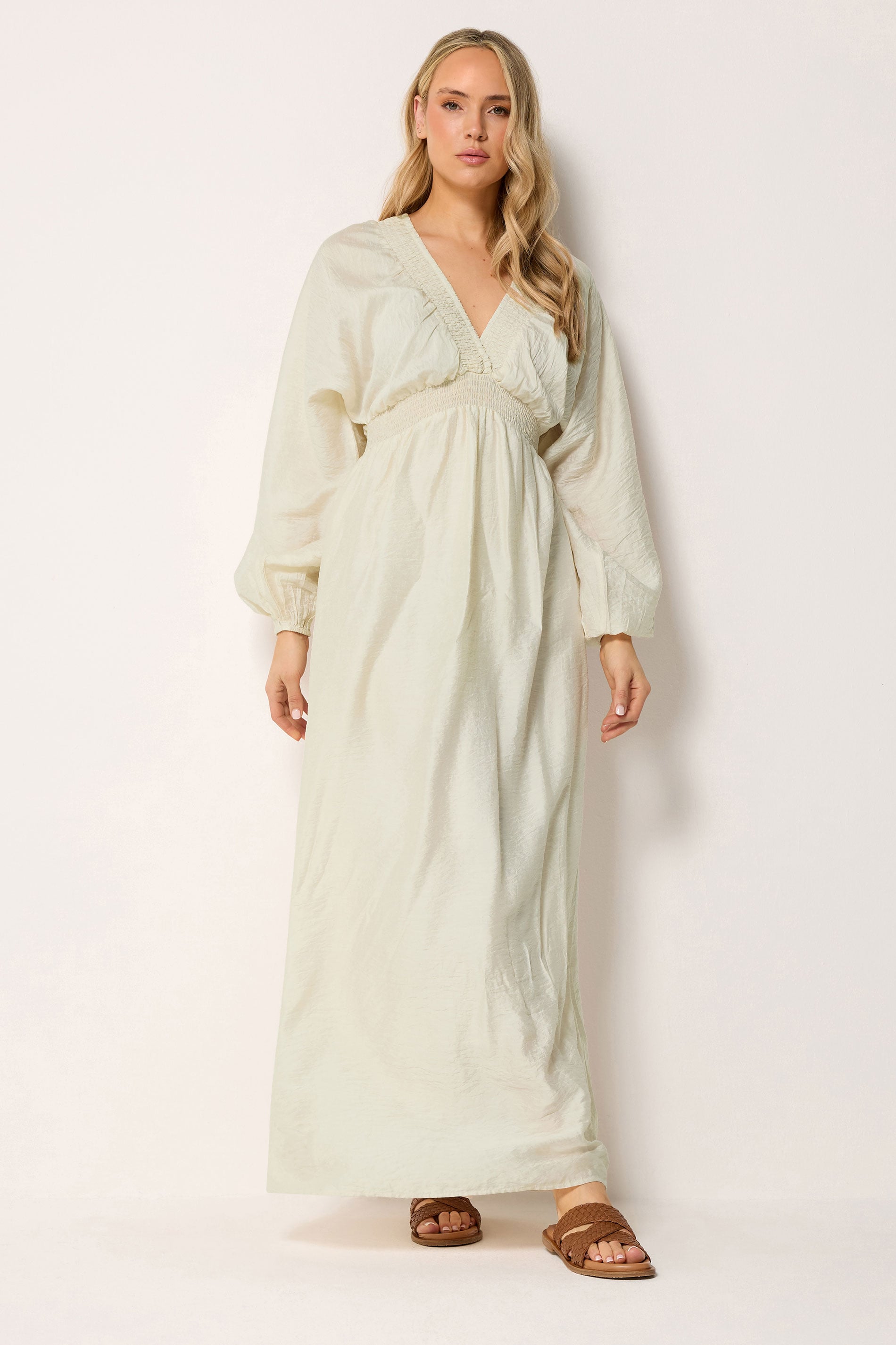 LTS Tall Women's Cream Textured Shirred Detail Maxi Dress | Long Tall Sally 3