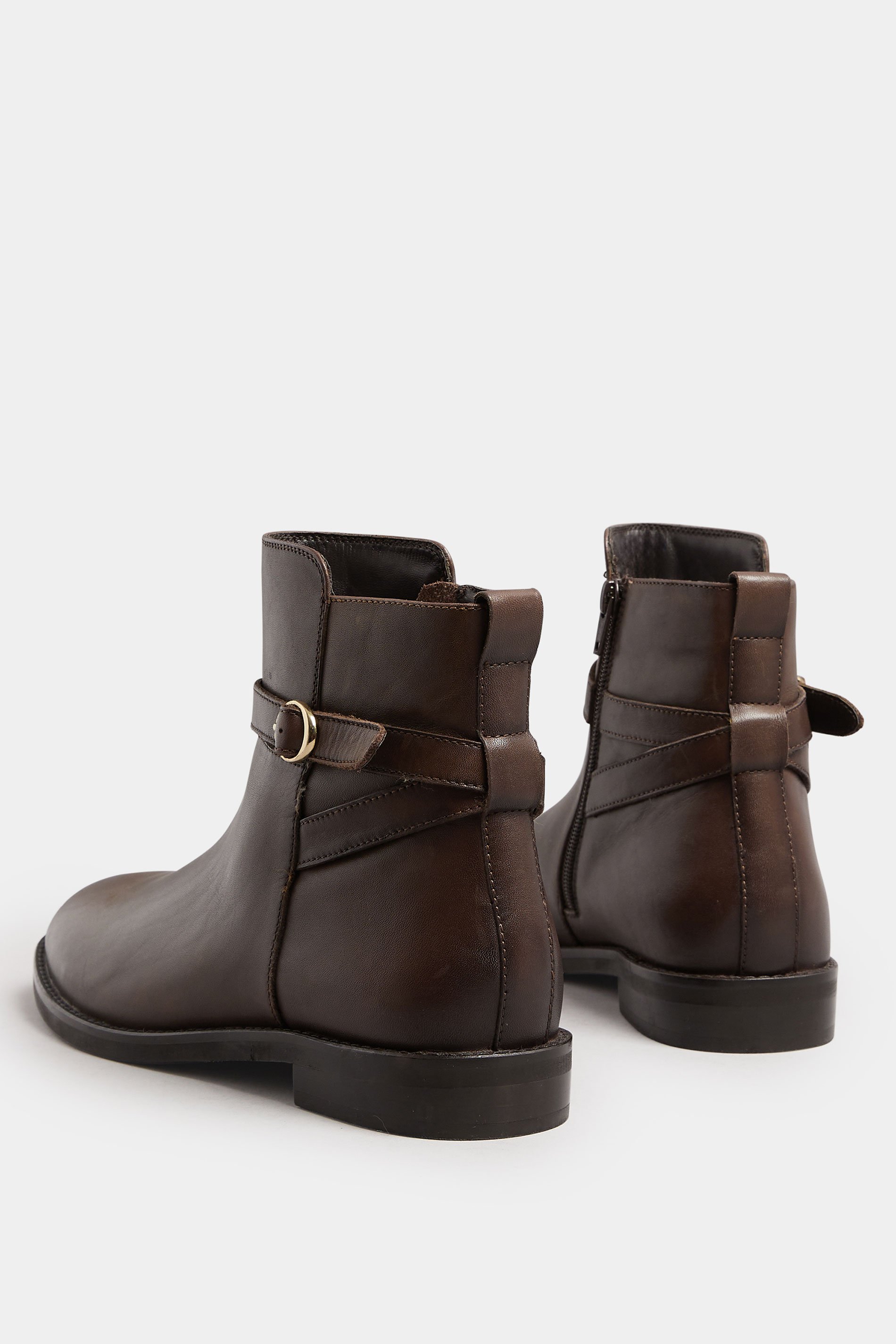 LTS Brown Leather Buckle Detail Ankle Boots In Standard Fit | Long Tall Sally 5