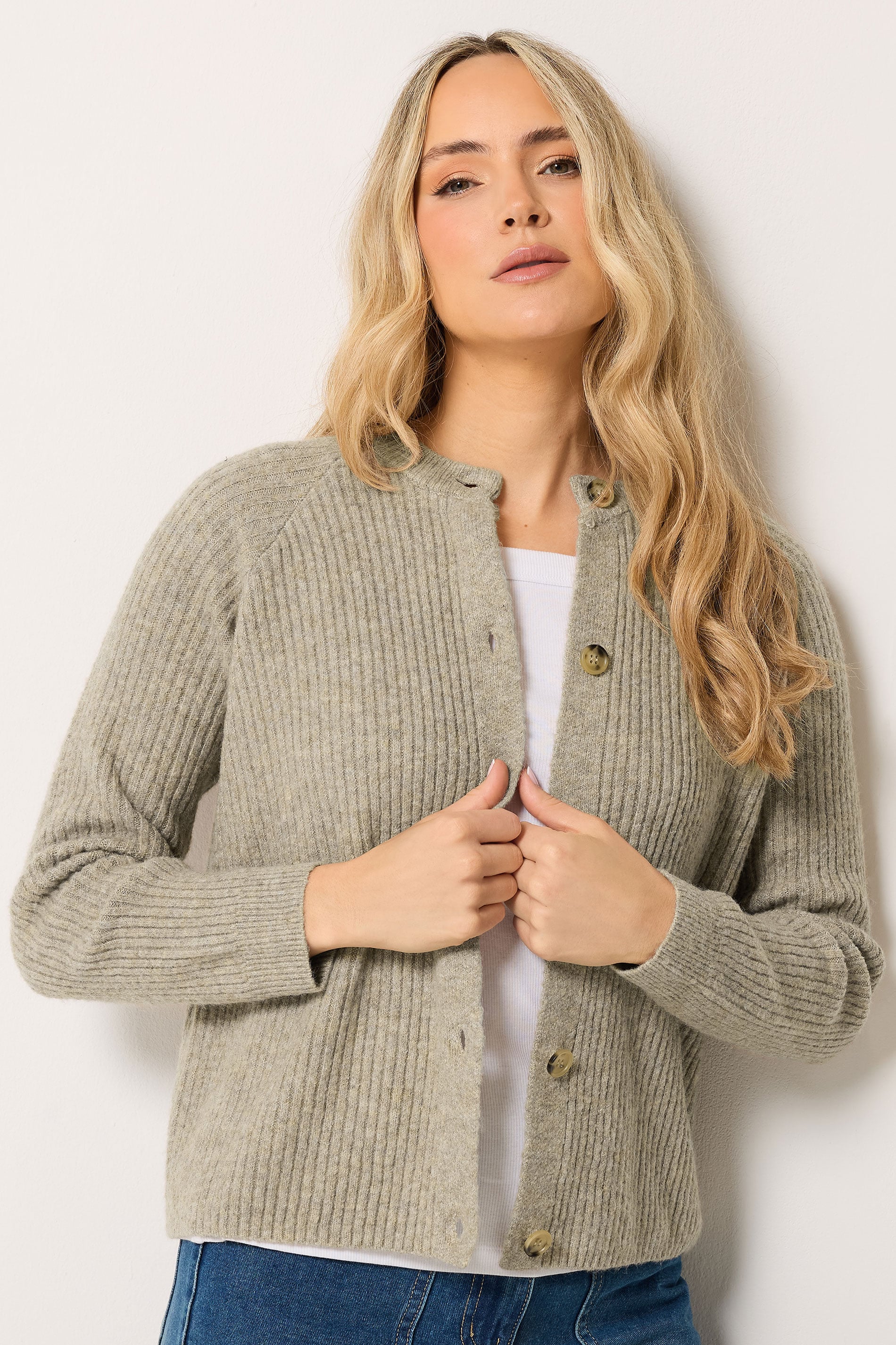 LTS Tall Natural Brown Button Knitted Cardigan | Long Tall Sally 1