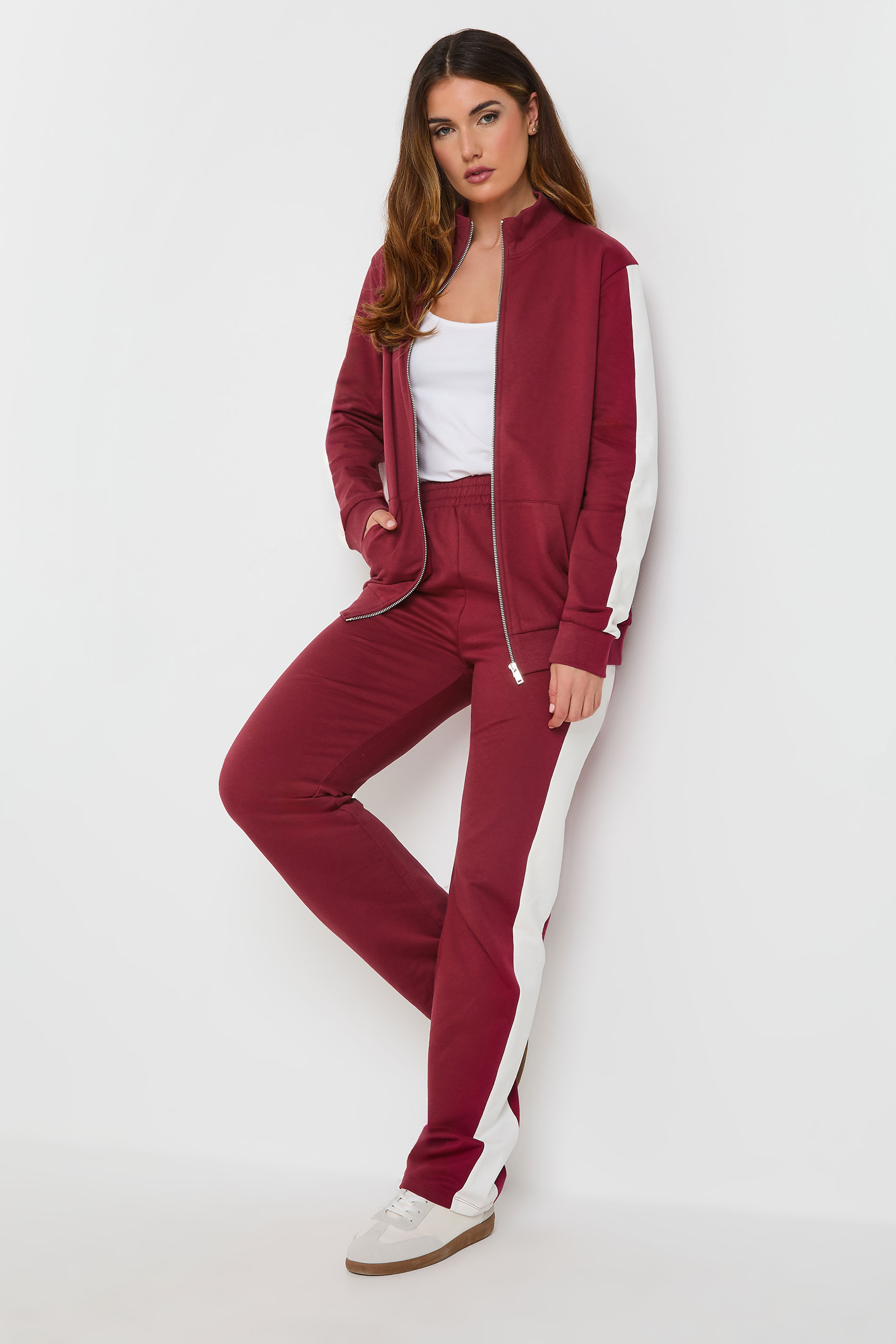 LTS Tall Red Side Stripe Funnel Zip Sweatshirt | Long Tall Sally 3