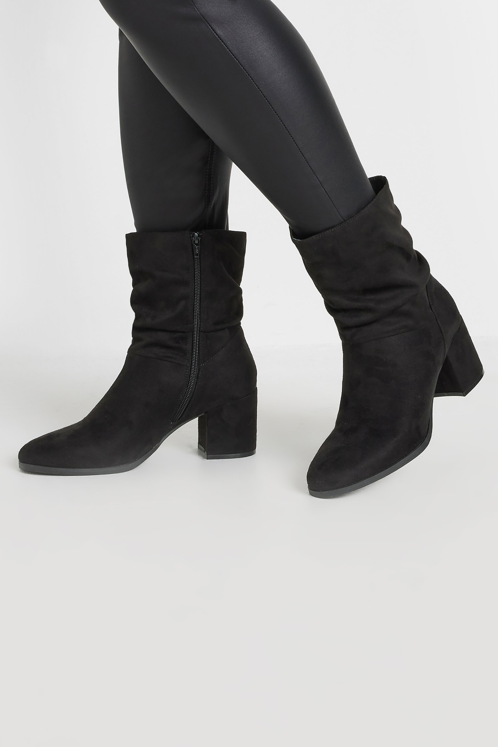Black Faux Suede Slouch Ankle Boots In Wide E Fit & Extra Wide EEE Fit | Yours Clothing 1