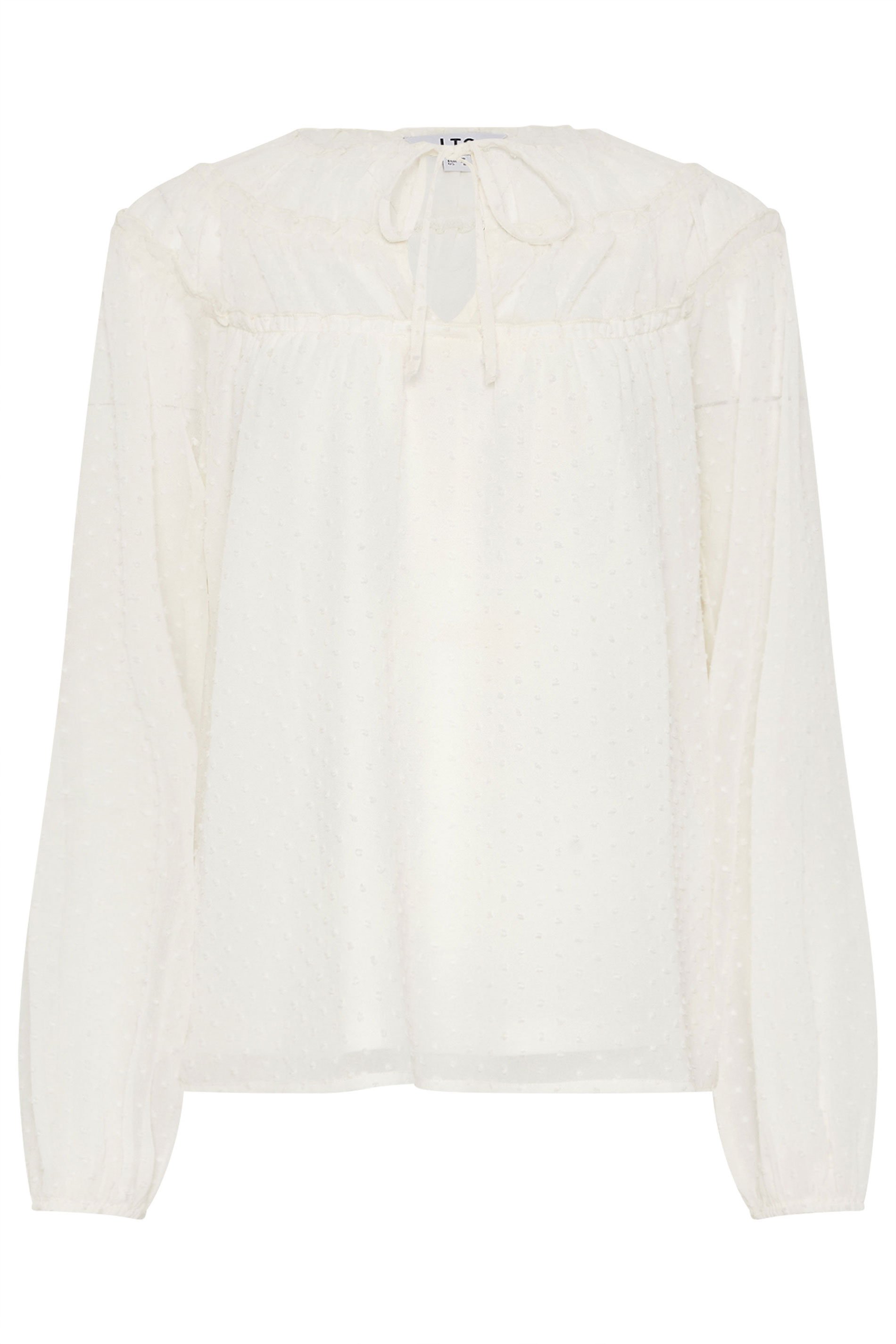 LTS Tall Ivory White Sheer Dobby Tie Neck Blouse | Long Tall Sally 7
