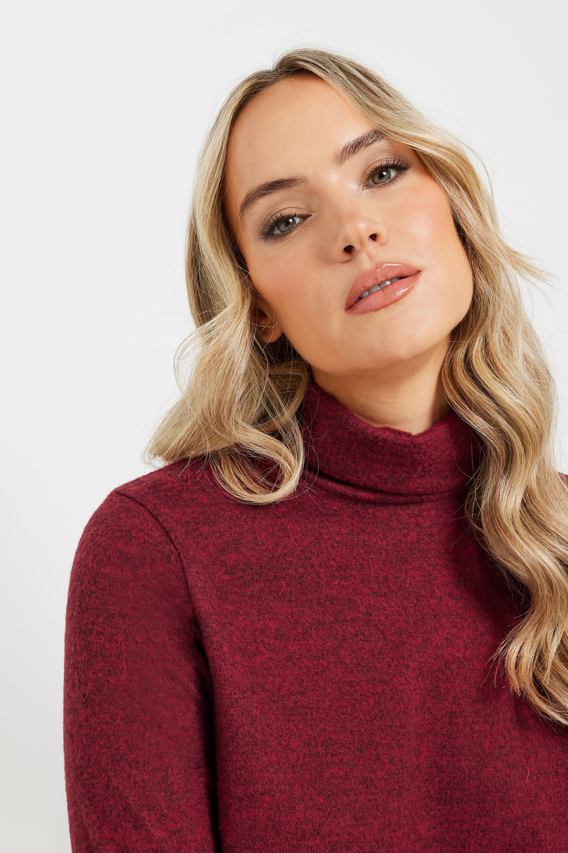 LTS Tall Women's Burgundy Red Soft Touch Roll Neck Top | Long Tall Sally  4