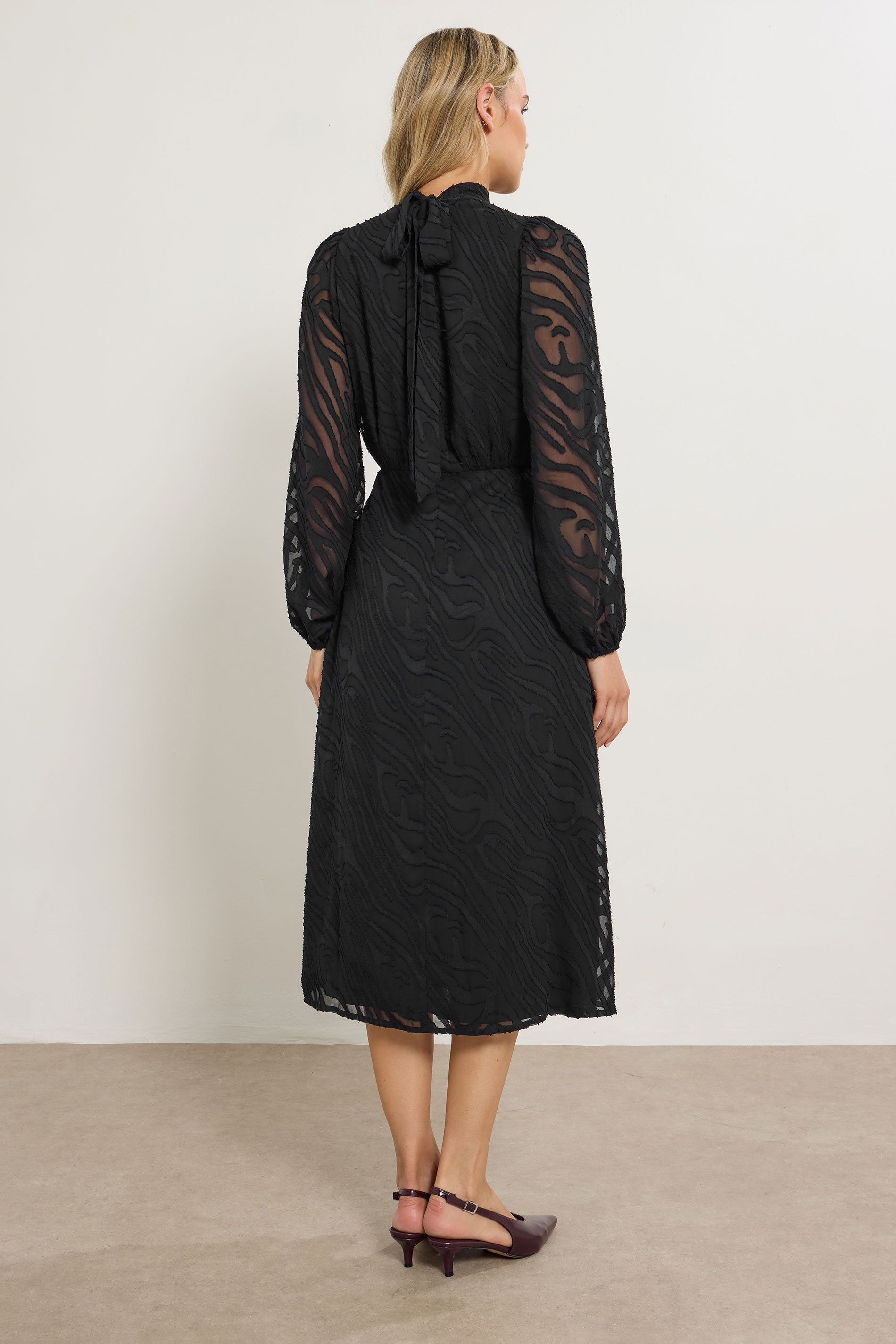 LTS Tall Black Animal Burnout Tie Midi Dress | Long Tall Sally  4