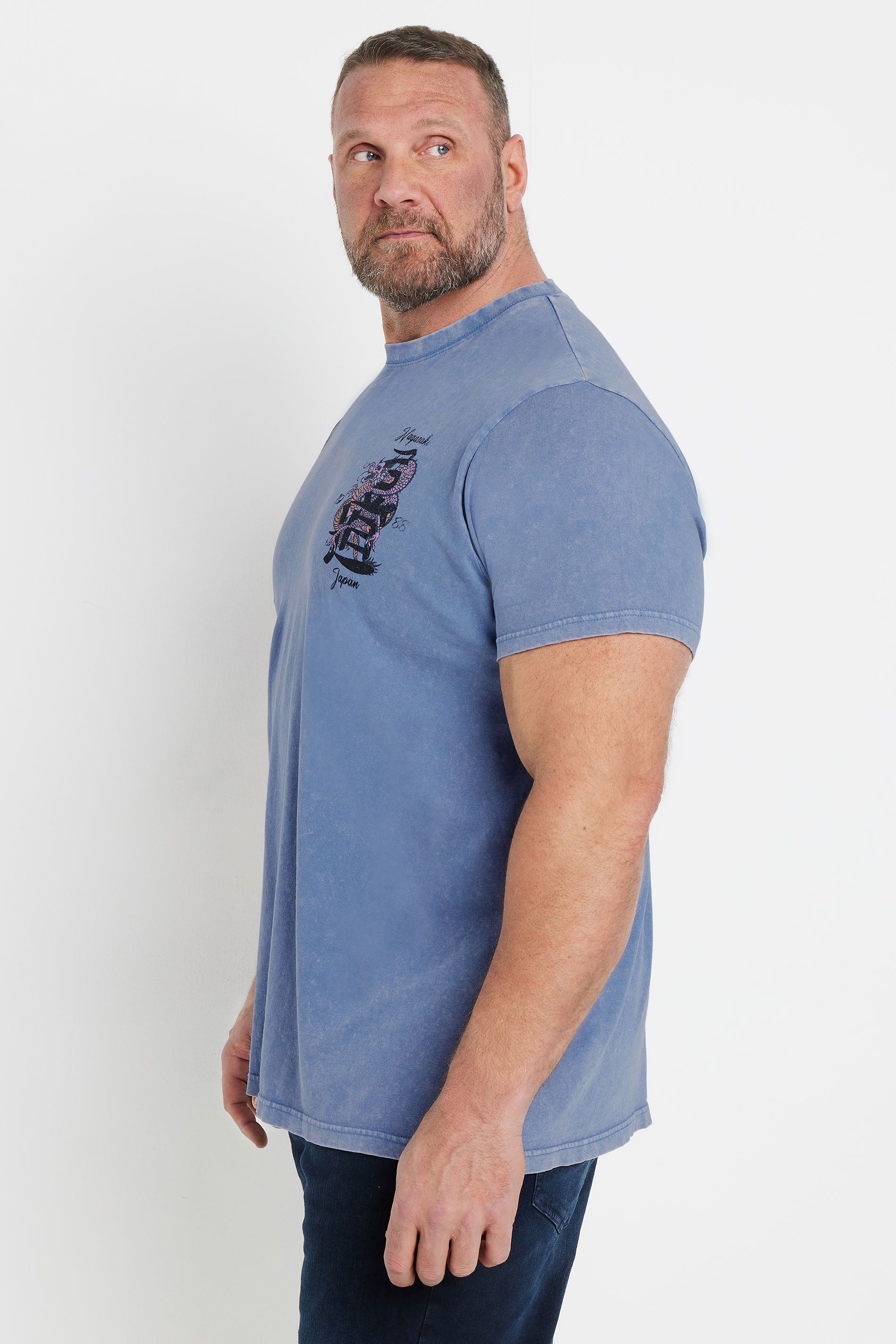 BadRhino Big & Tall Blue Acid Wash 'Nagasaki Japan' Graphic T-Shirt | BadRhino 3