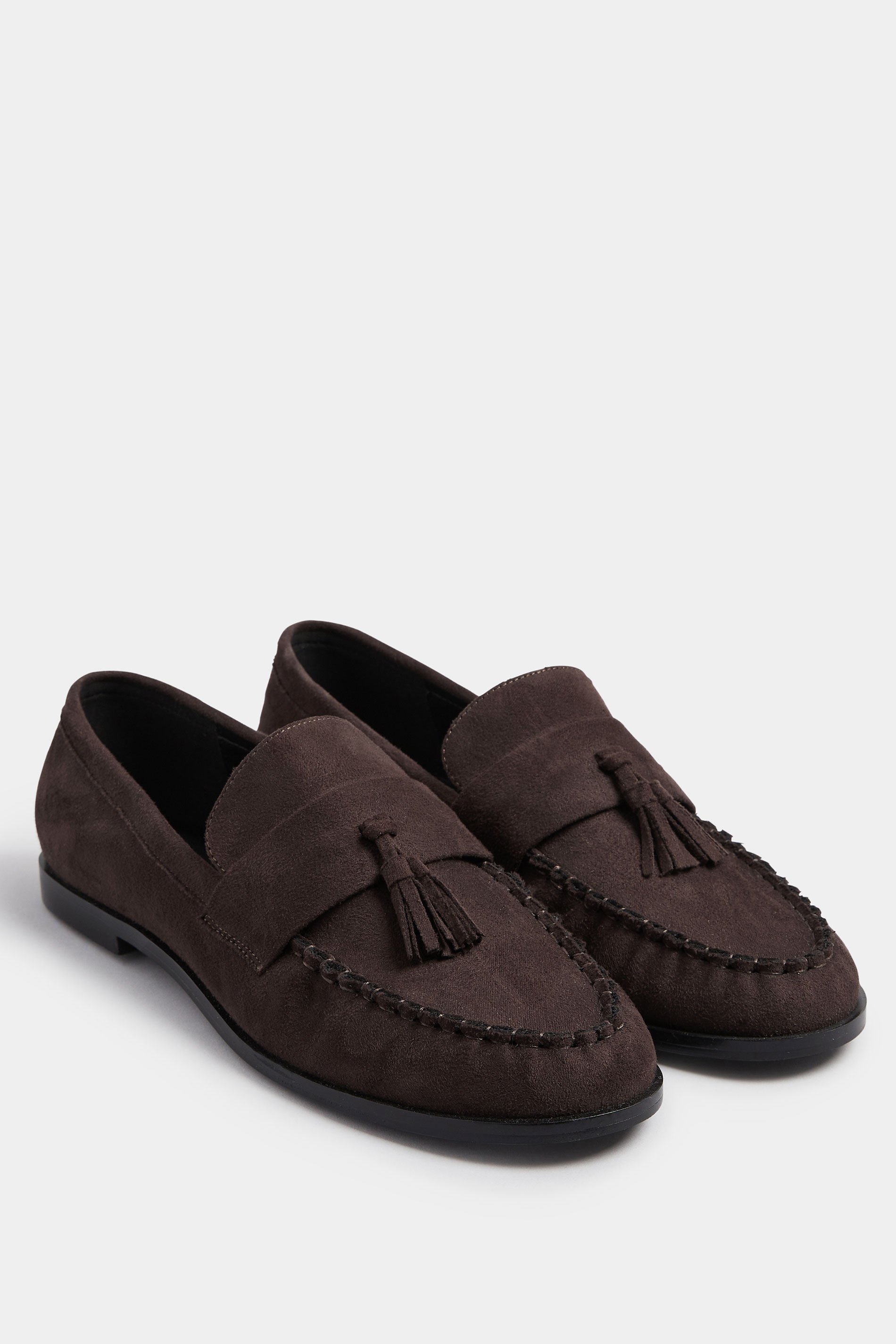 LTS Chocolate Brown Faux Suede Tassel Flat Loafers | Long Tall Sally 2