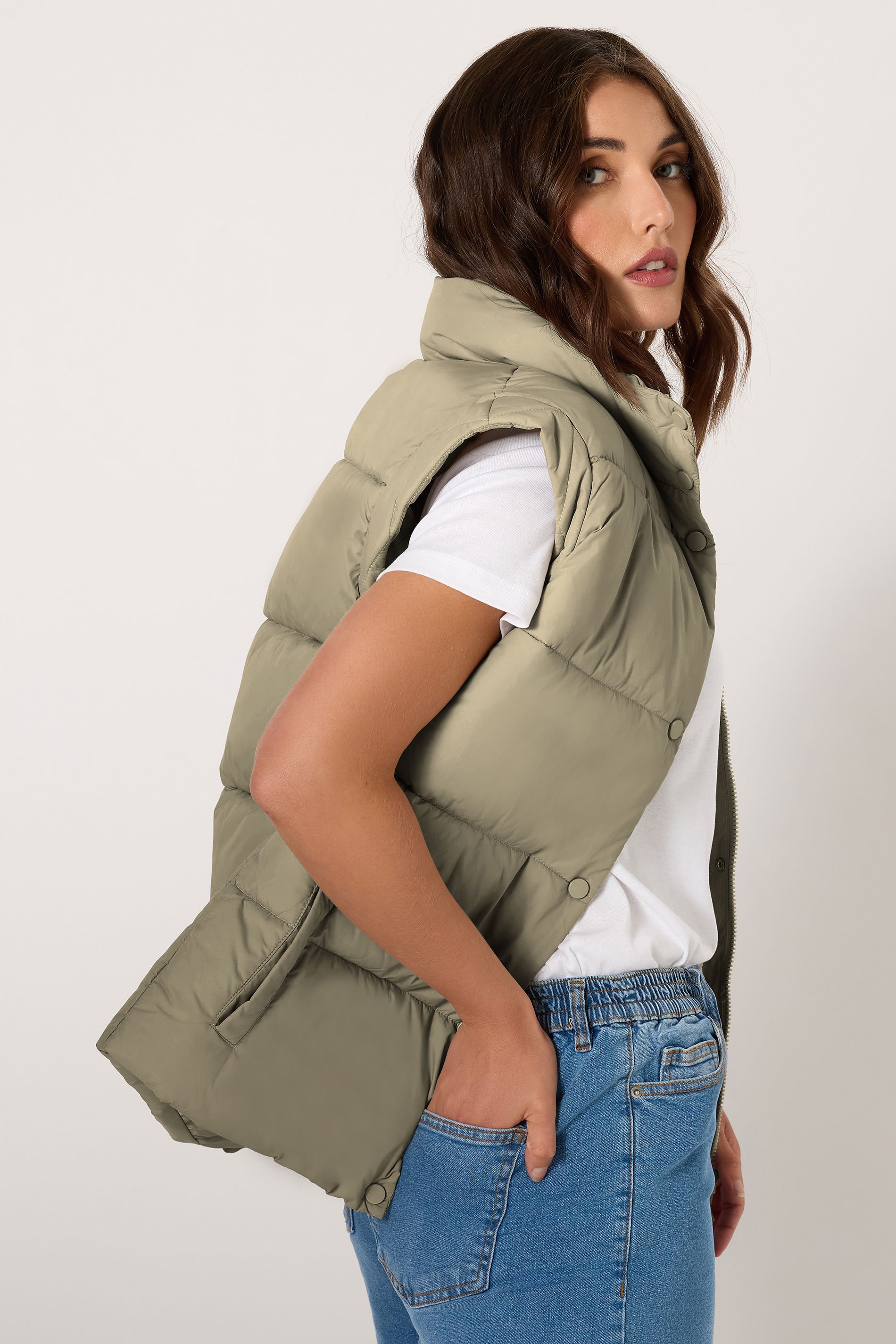 LTS Tall Women's Natural Brown Padded Gilet | Long Tall Sally 3