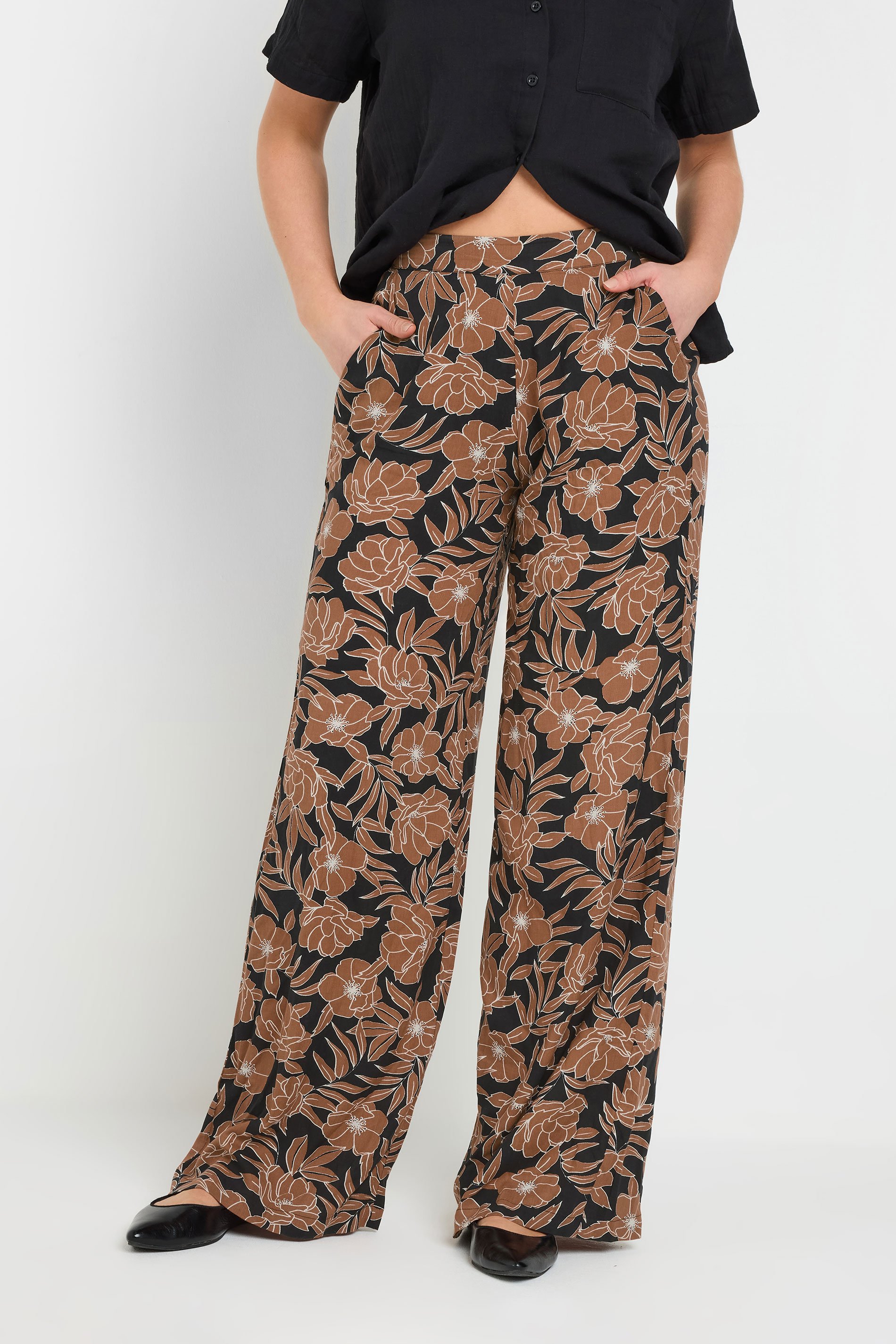 LTS Tall Rust Orange Floral Print Wide Leg Trousers | Long Tall Sally 3