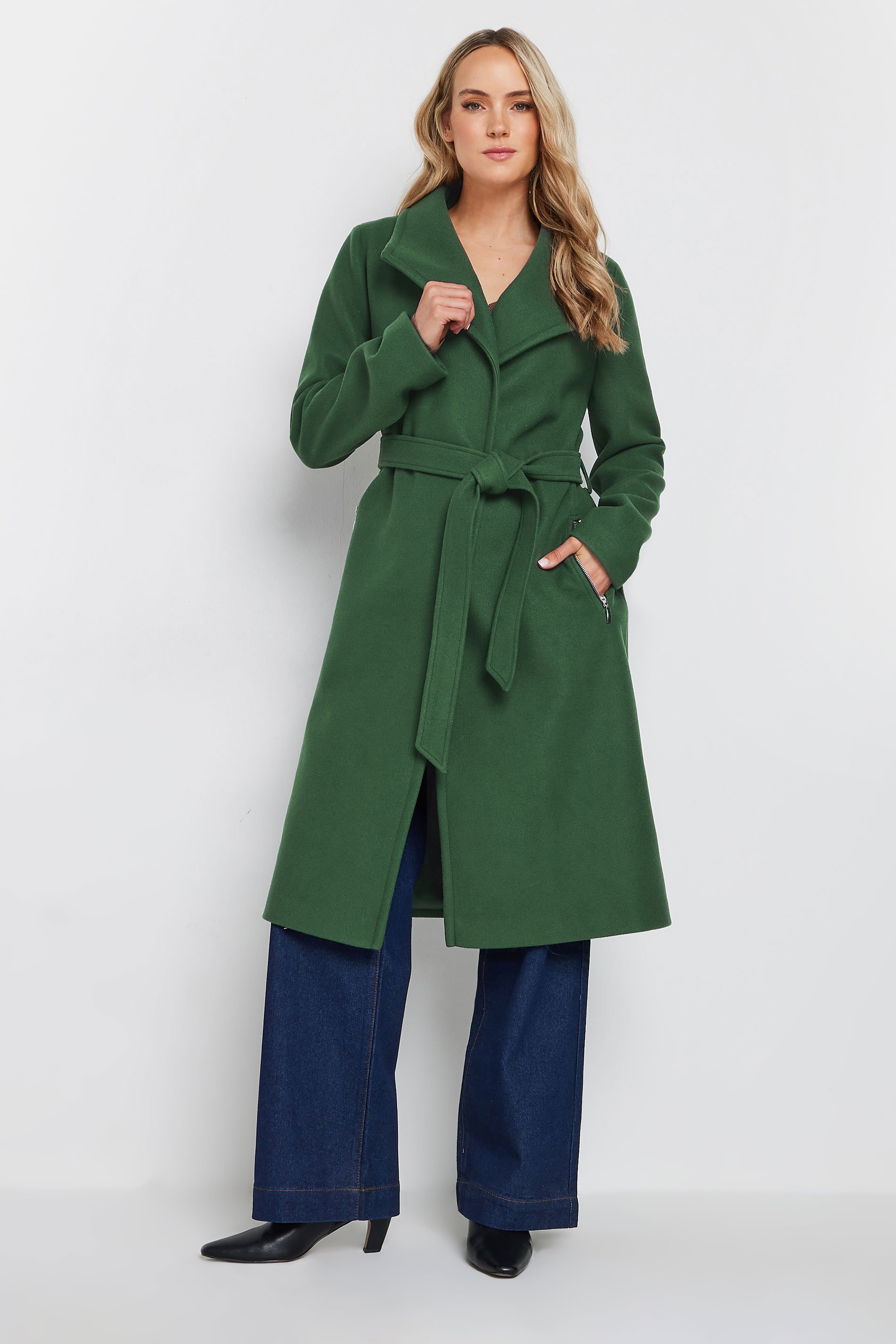 LTS Tall Dark Green Belted Wrap Formal Coat | Long Tall Sally 1