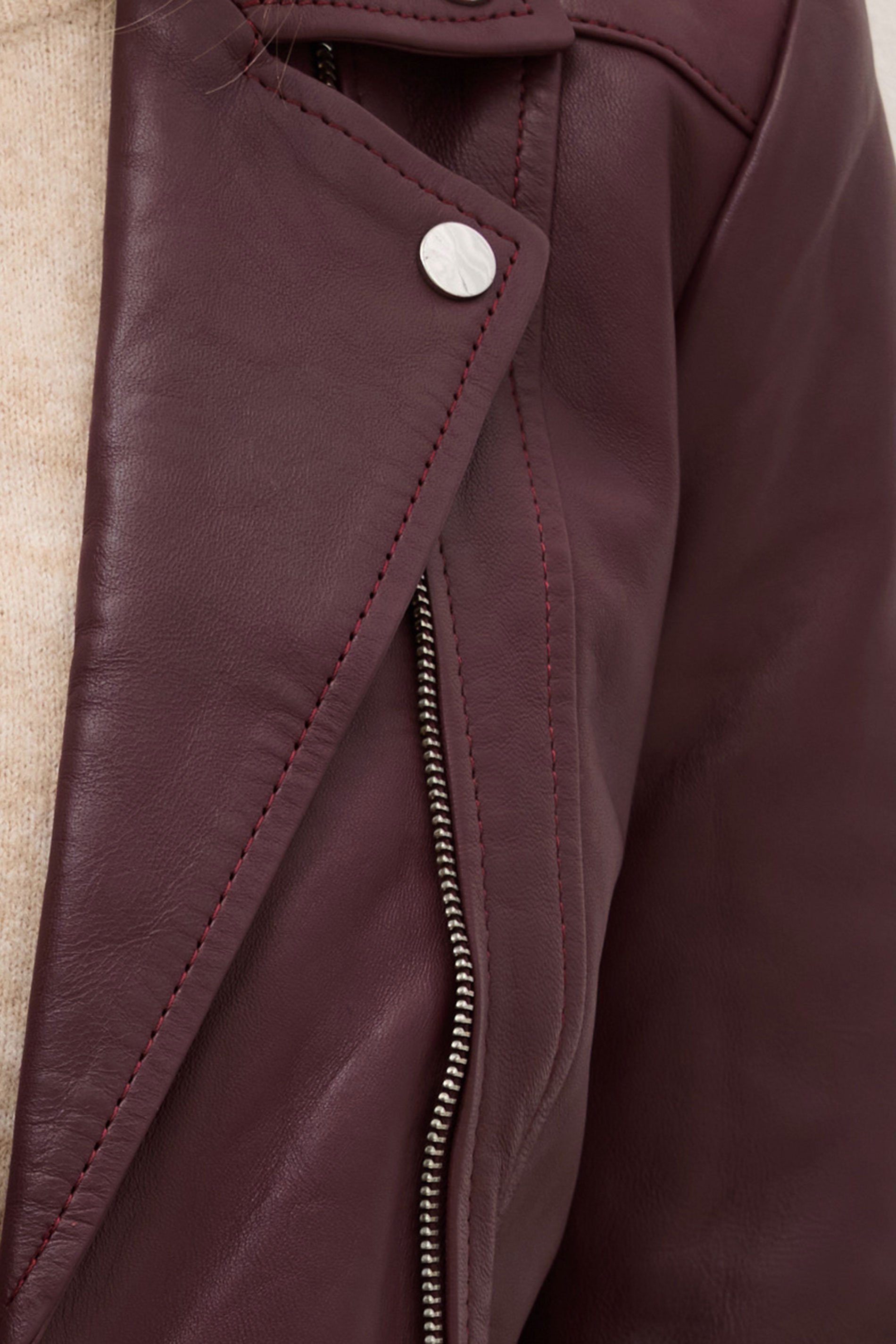 LTS PREMIUM Tall Burgundy Red Leather Biker Jacket | Long Tall Sally 5