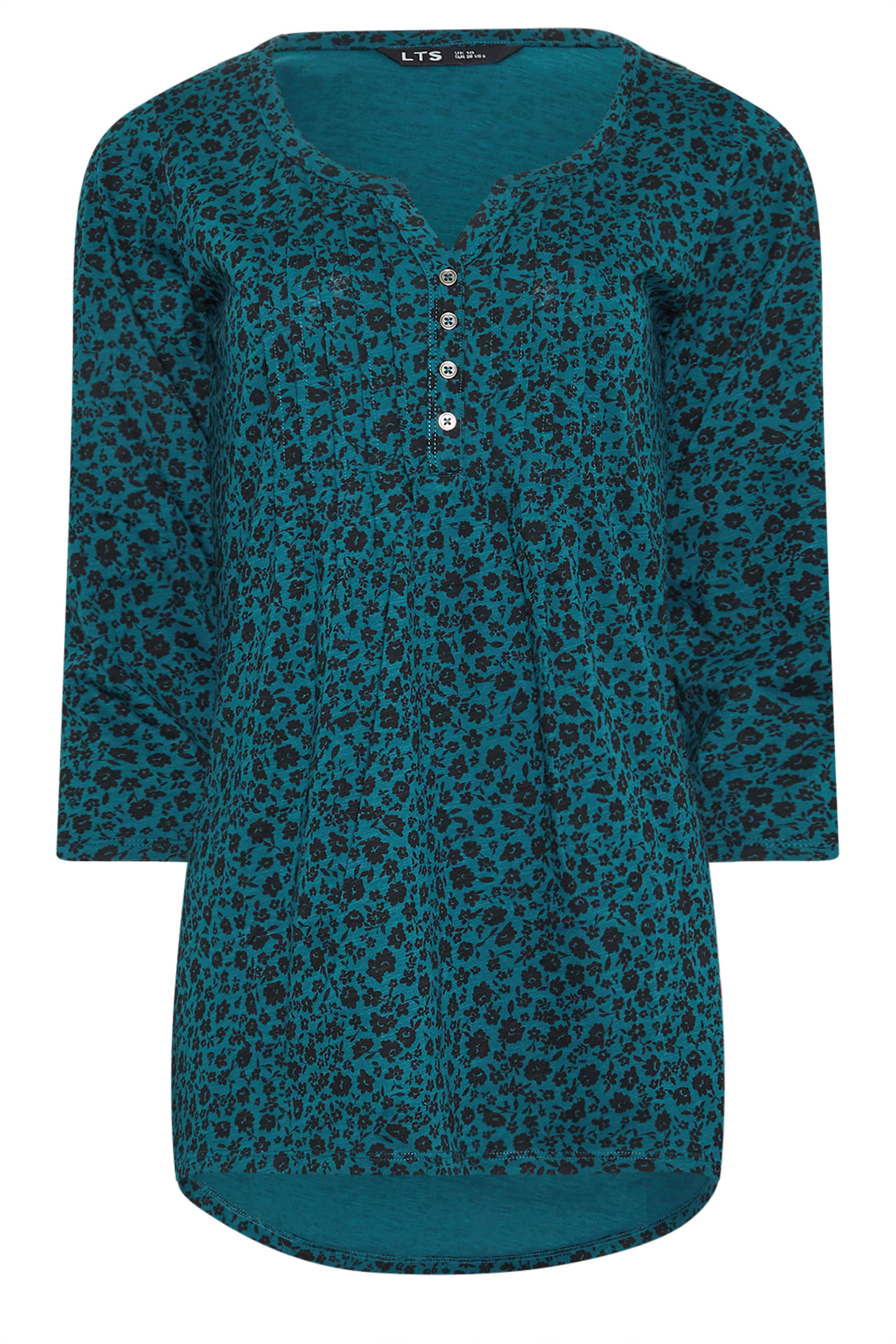 LTS Tall Teal Blue Ditsy Floral Henley Top | Long Tall Sally 5