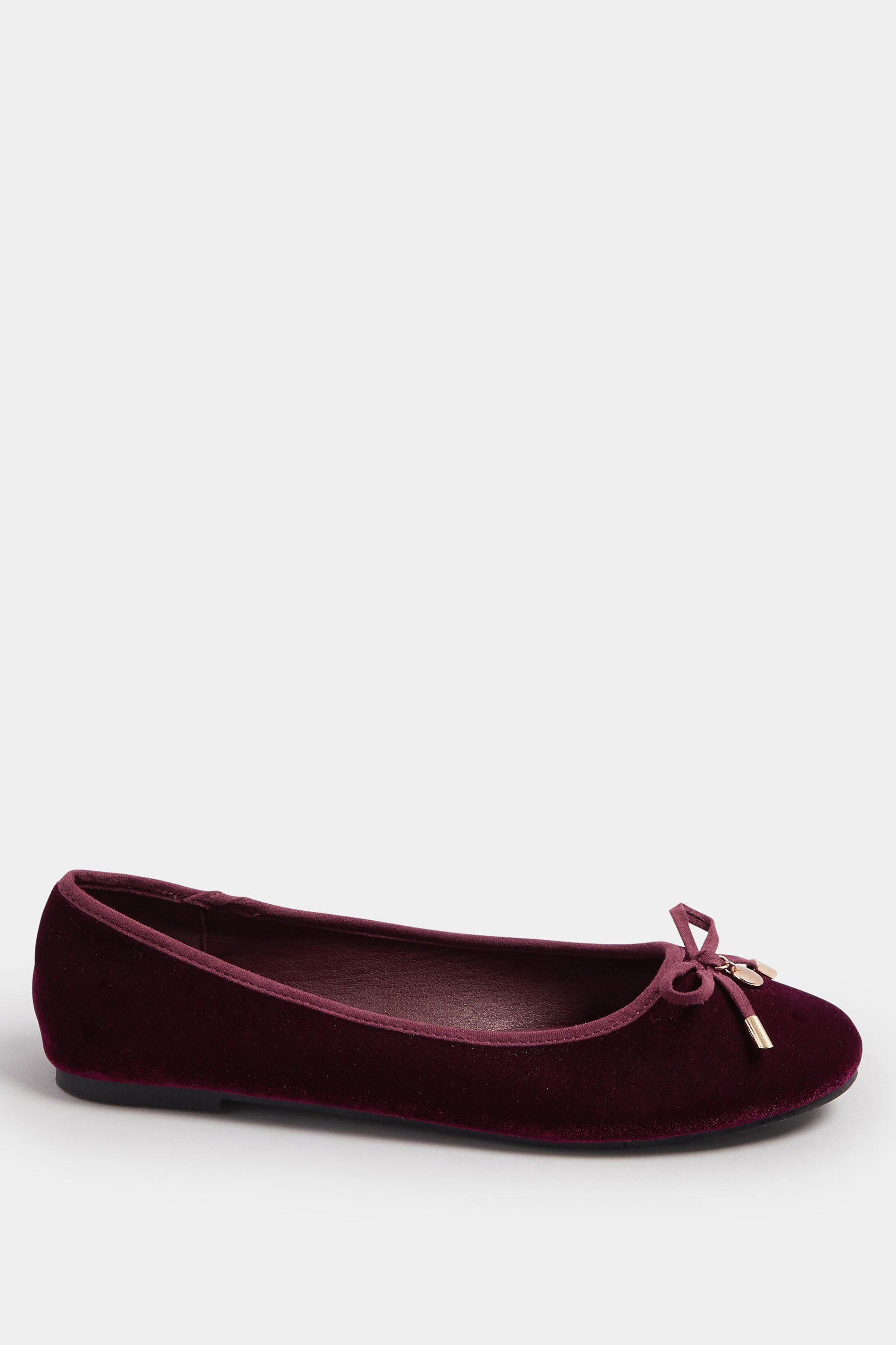 LTS Burgundy Red Velvet Bow Ballerina Pumps In Standard Fit | Long Tall Sally 3