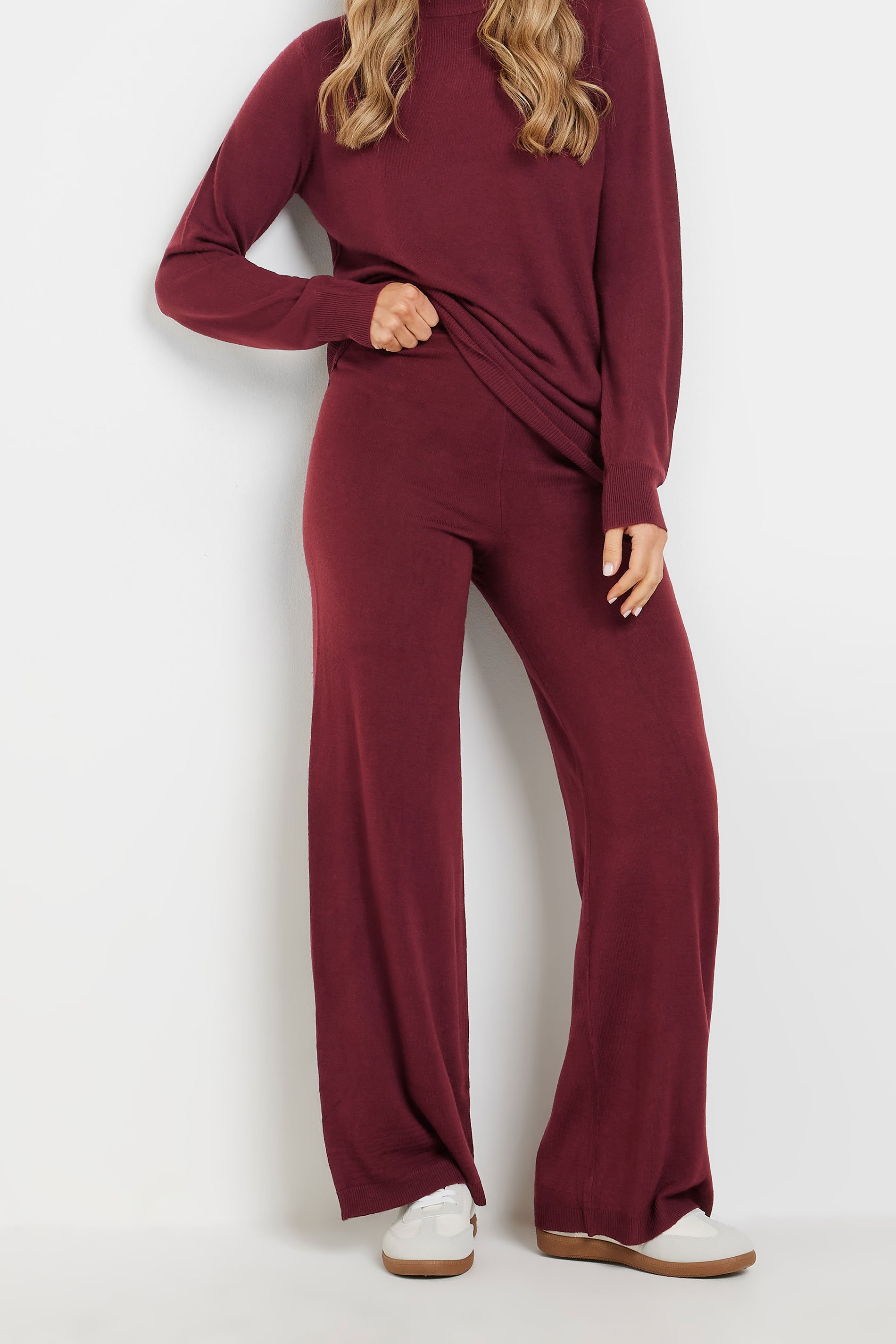 LTS Tall Burgundy Red Knitted Wide Leg Trousers | Long Tall Sally 2