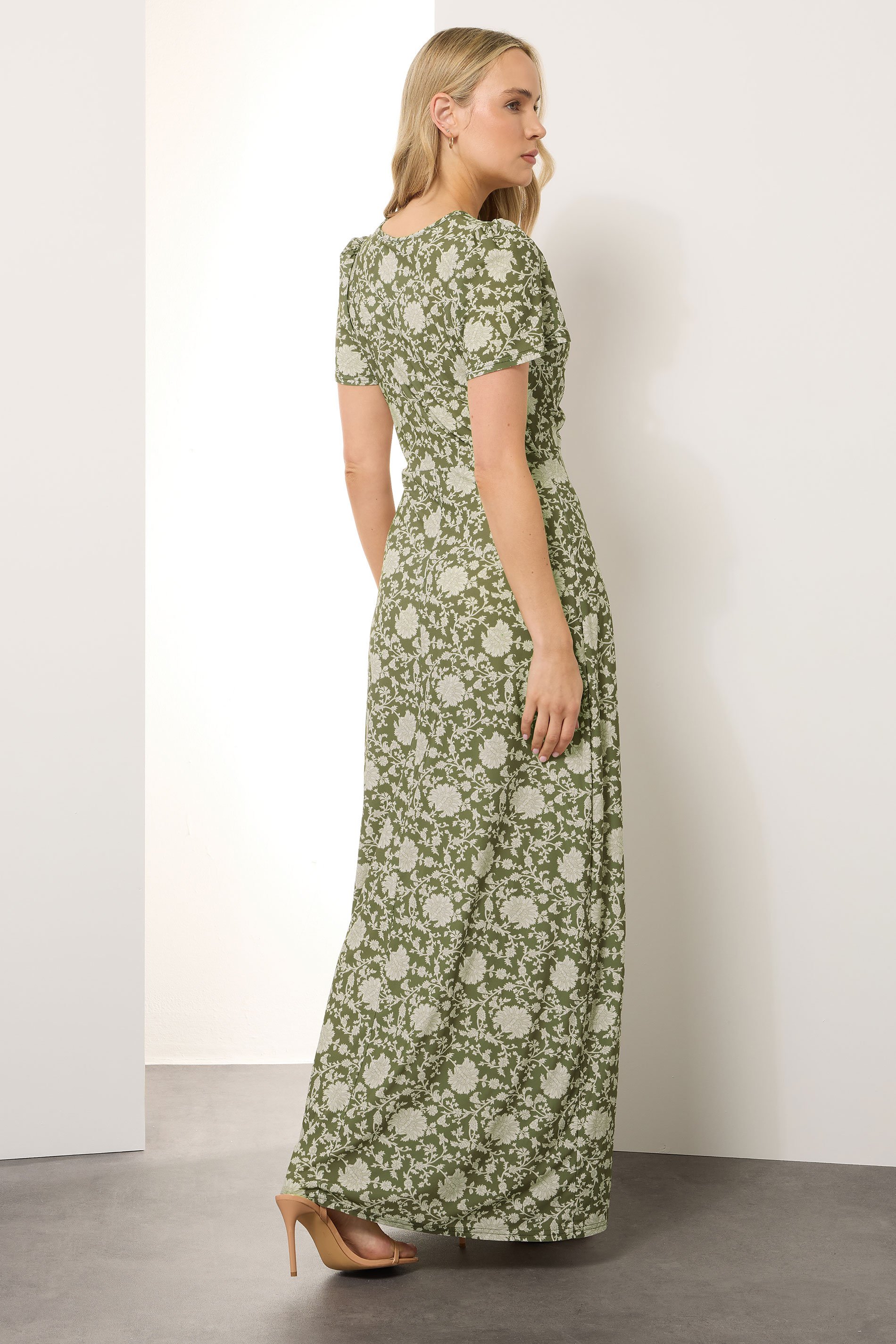 LTS Tall Green Floral Ruched Maxi Dress | Long Tall Sally 3