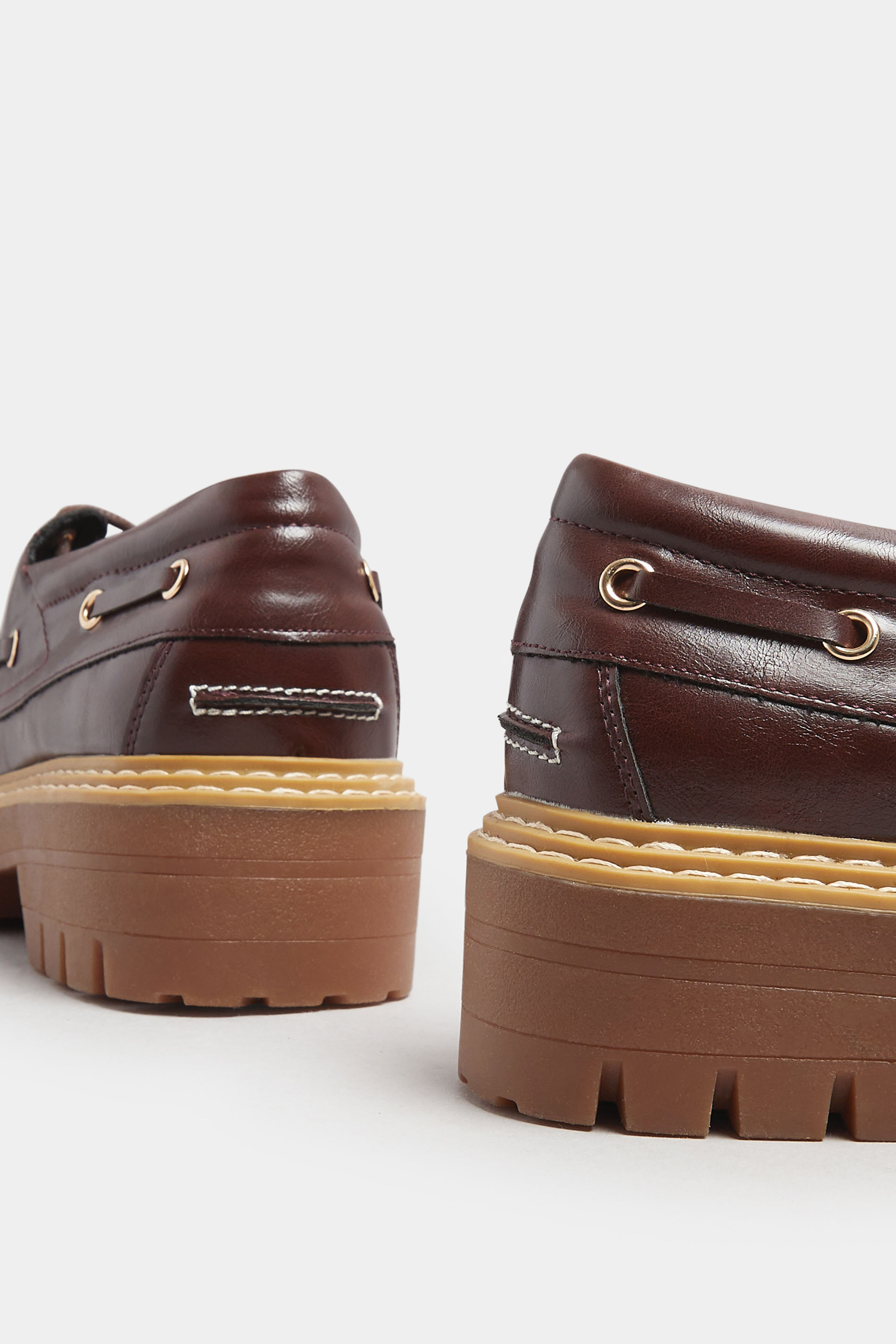 Brown Chunky Lace Up Boat Shoes In Extra Wide EEE Fit | Yours Clothing 5