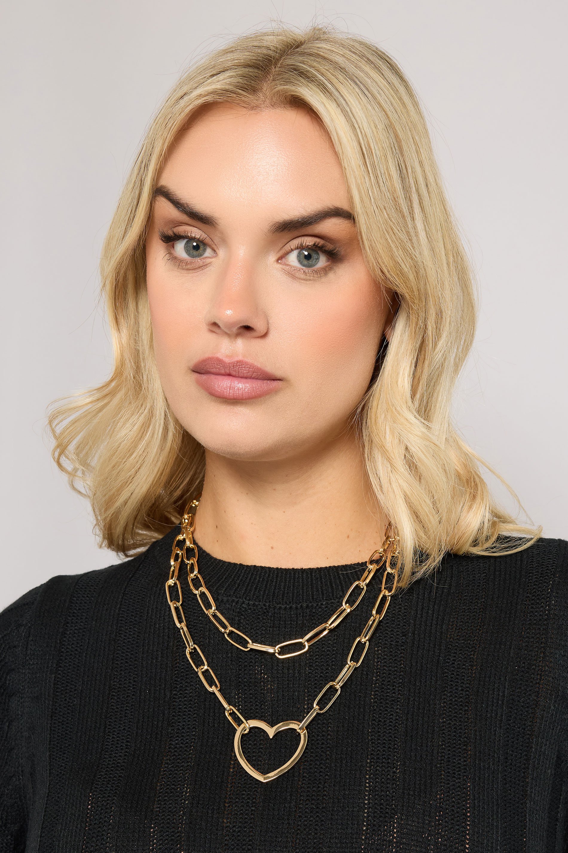 Gold Tone Pendant Heart Layered Chain Necklace | Yours Clothing 1