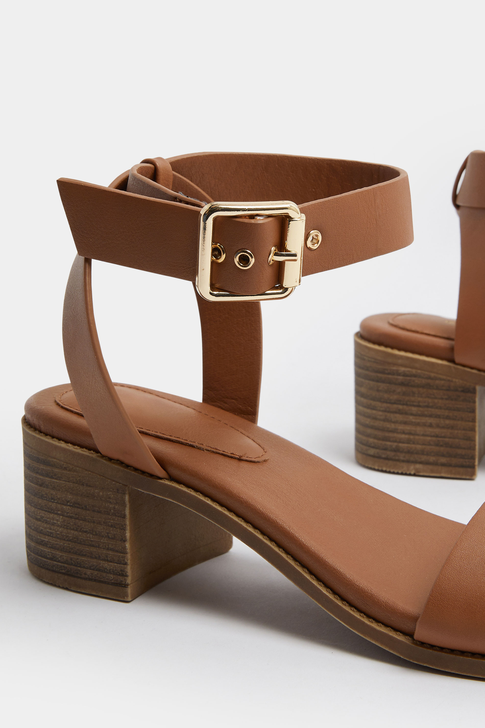 Brown Faux Leather Block Heel Sandals In Wide E Fit | Yours Clothing 5