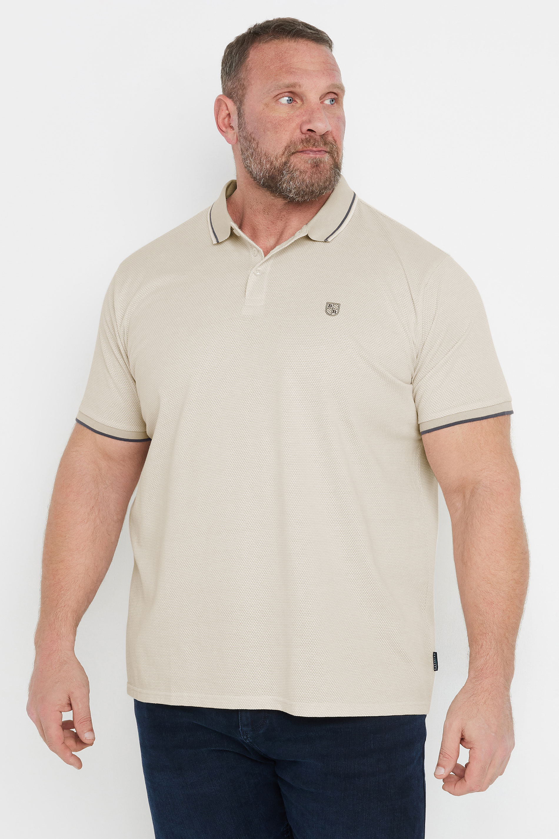 BadRhino Big & Tall Beige Brown Textured Waffle Polo Shirt | BadRhino 2