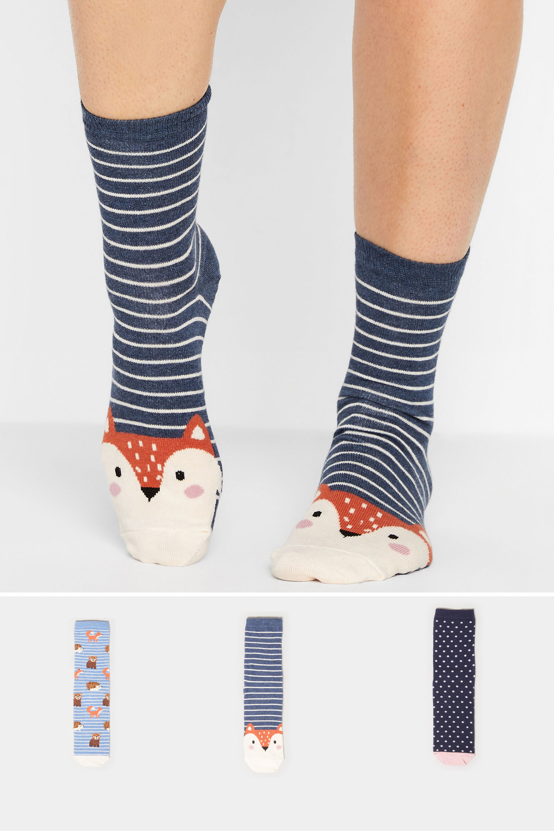 LTS 3 PACK Blue Woodland Animal Ankle Socks | Long Tall Sally 1