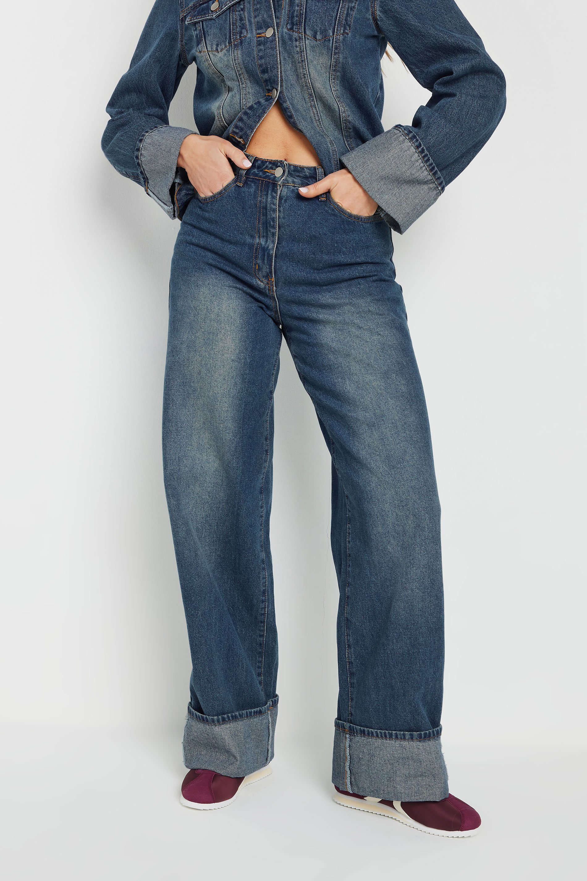 LTS Tall Dark Blue Washed Denim Turn Up Jeans | Long Tall Sally 4