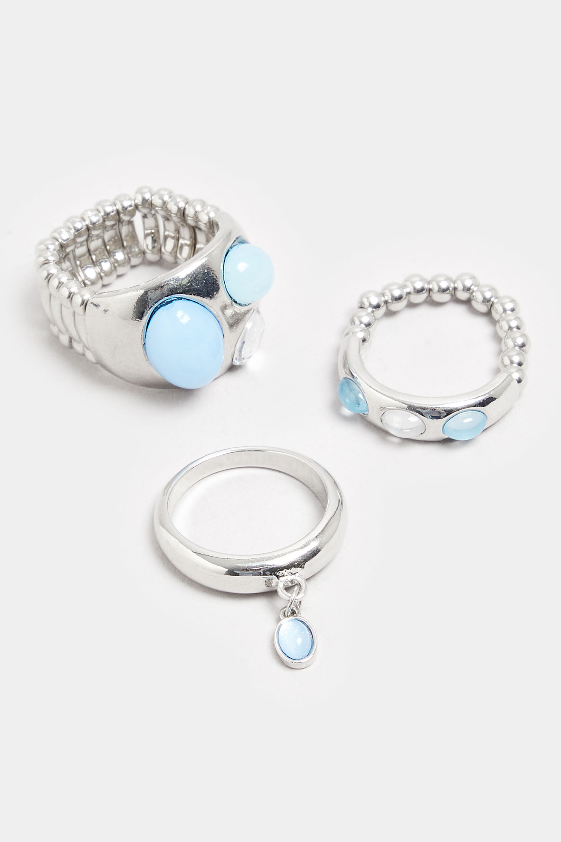 3 PACK Silver Tone Stone Ring Set | Yours Clothing 3