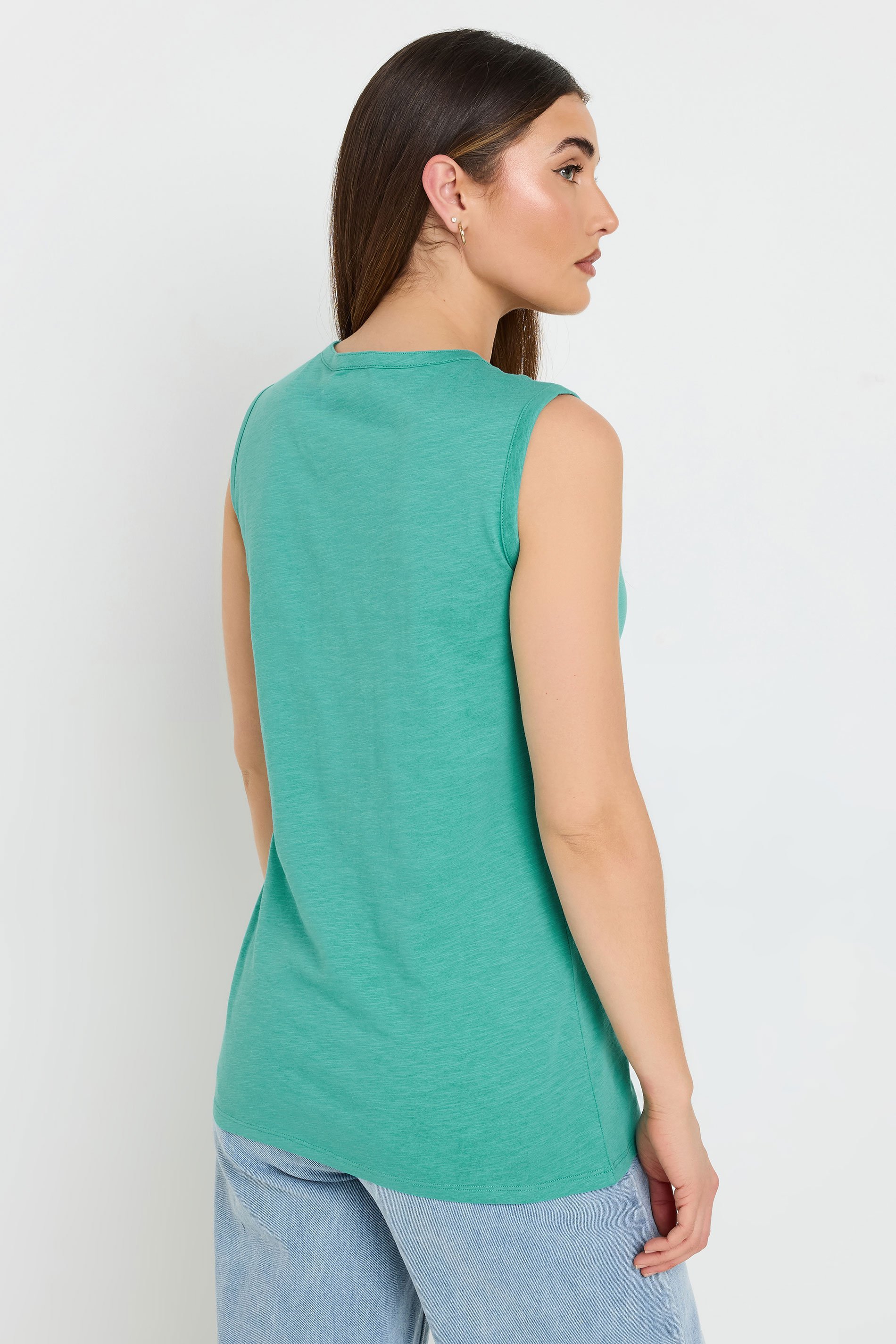 LTS Tall Turquoise Green Cotton Henley Vest Top | Long Tall Sally 3
