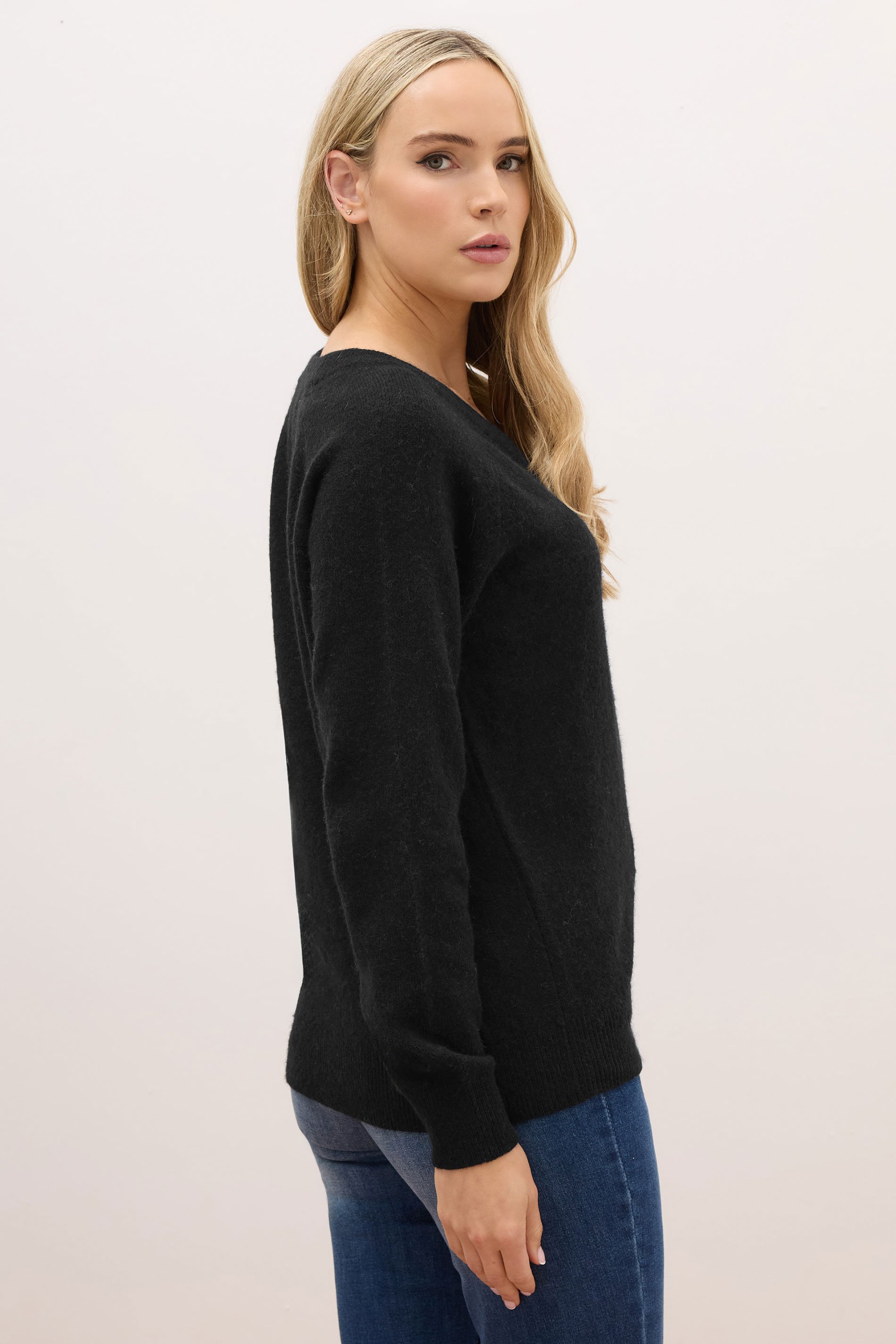 LTS PREMIUM Tall Black Knit V-Neck Jumper | Long Tall Sally 3