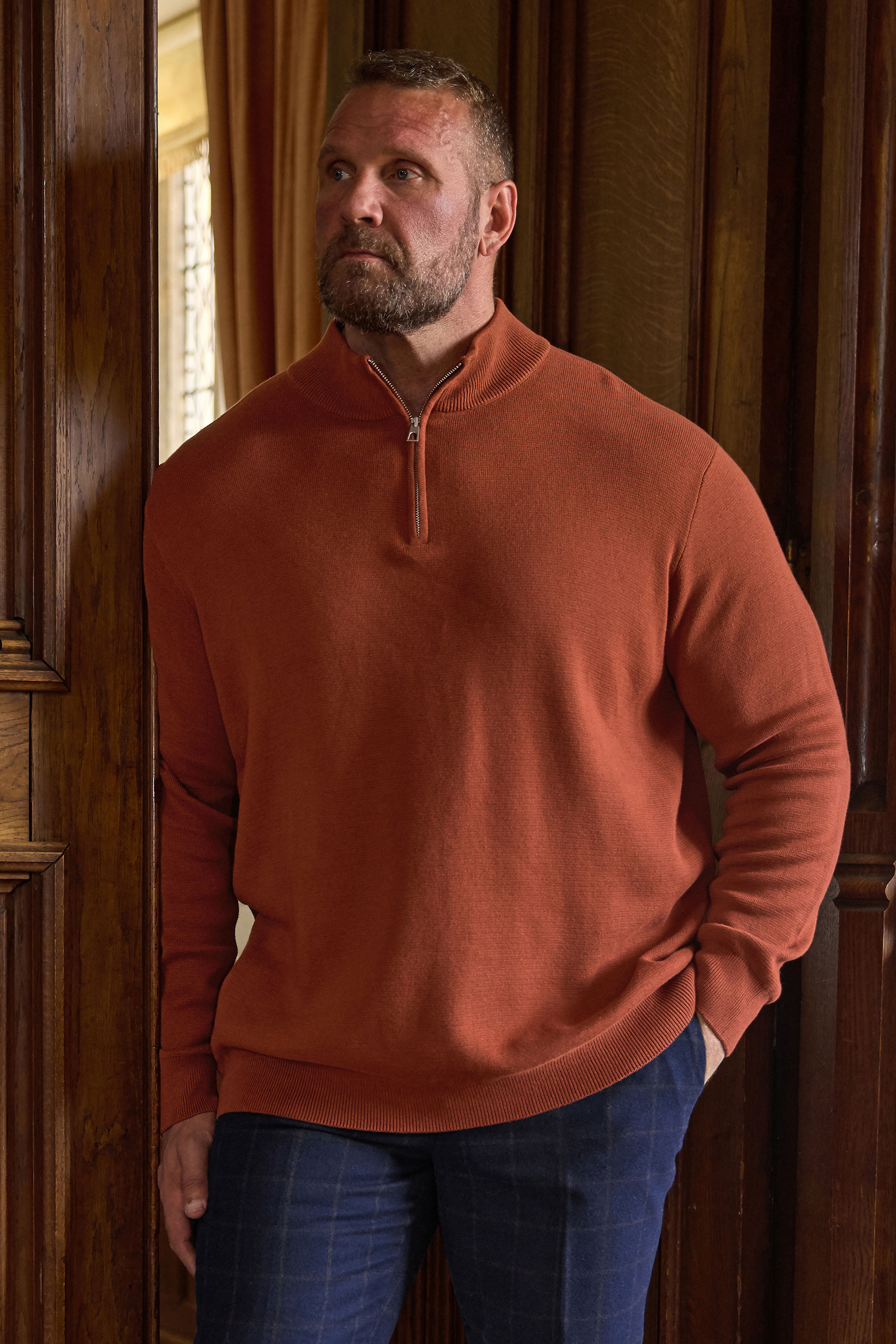 BadRhino Big & Tall Burnt Red Milano Quarter Zip Jumper | BadRhino 1