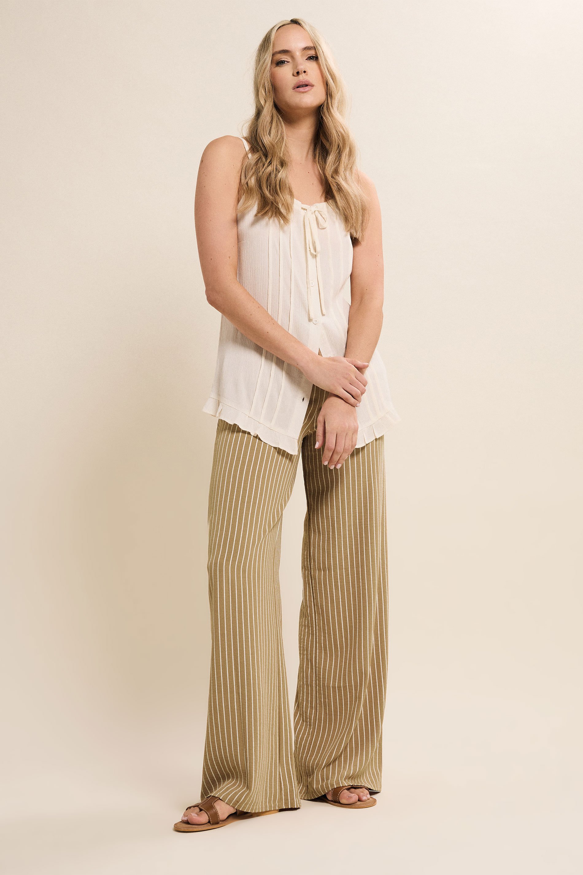 LTS Tall Women's Natural Brown Stripe Wide Leg Trousers | Long Tall Sally 1