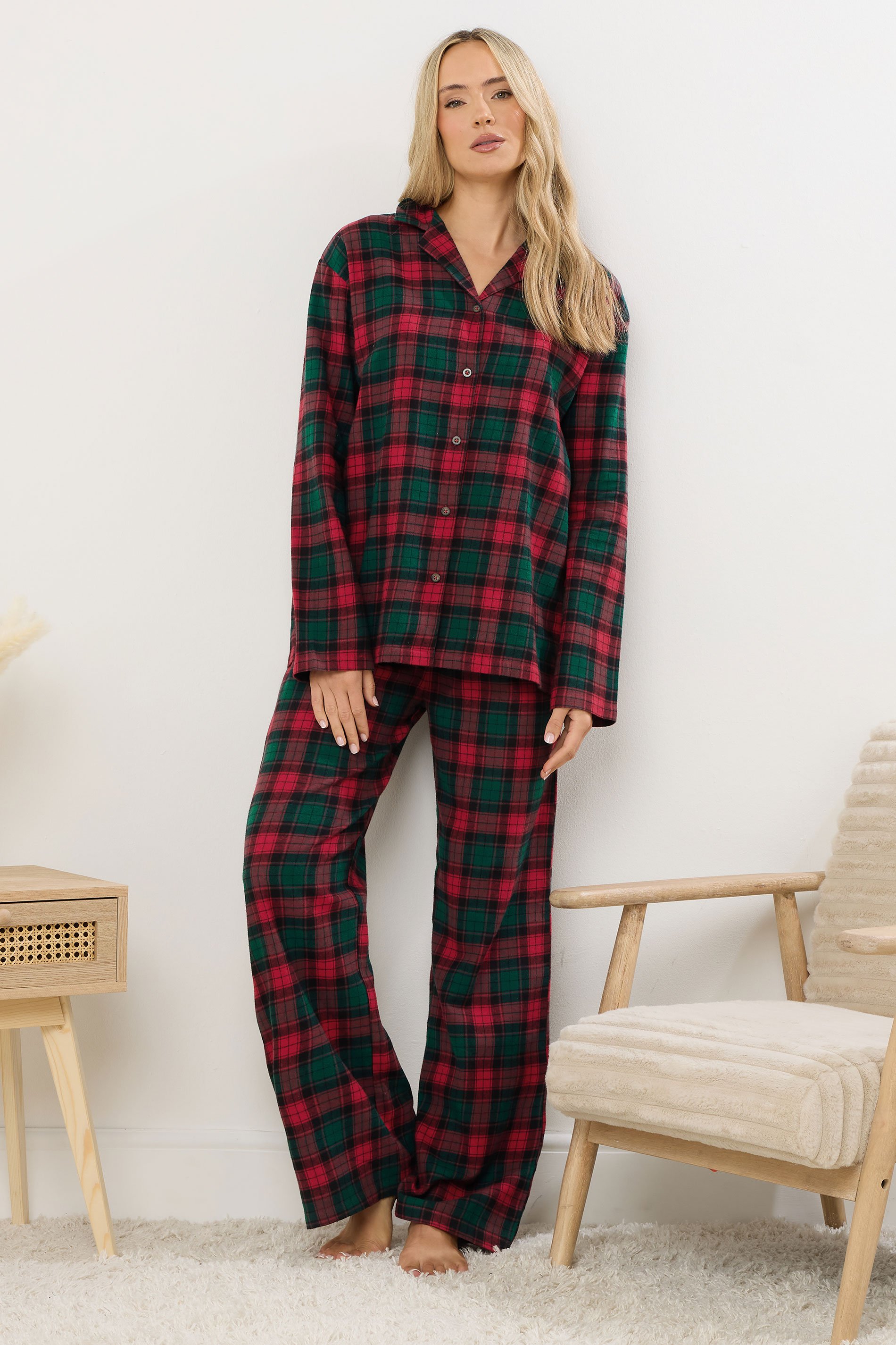 LTS Tall Red & Green Cotton Check Pyjama Set | Long Tall Sally 3