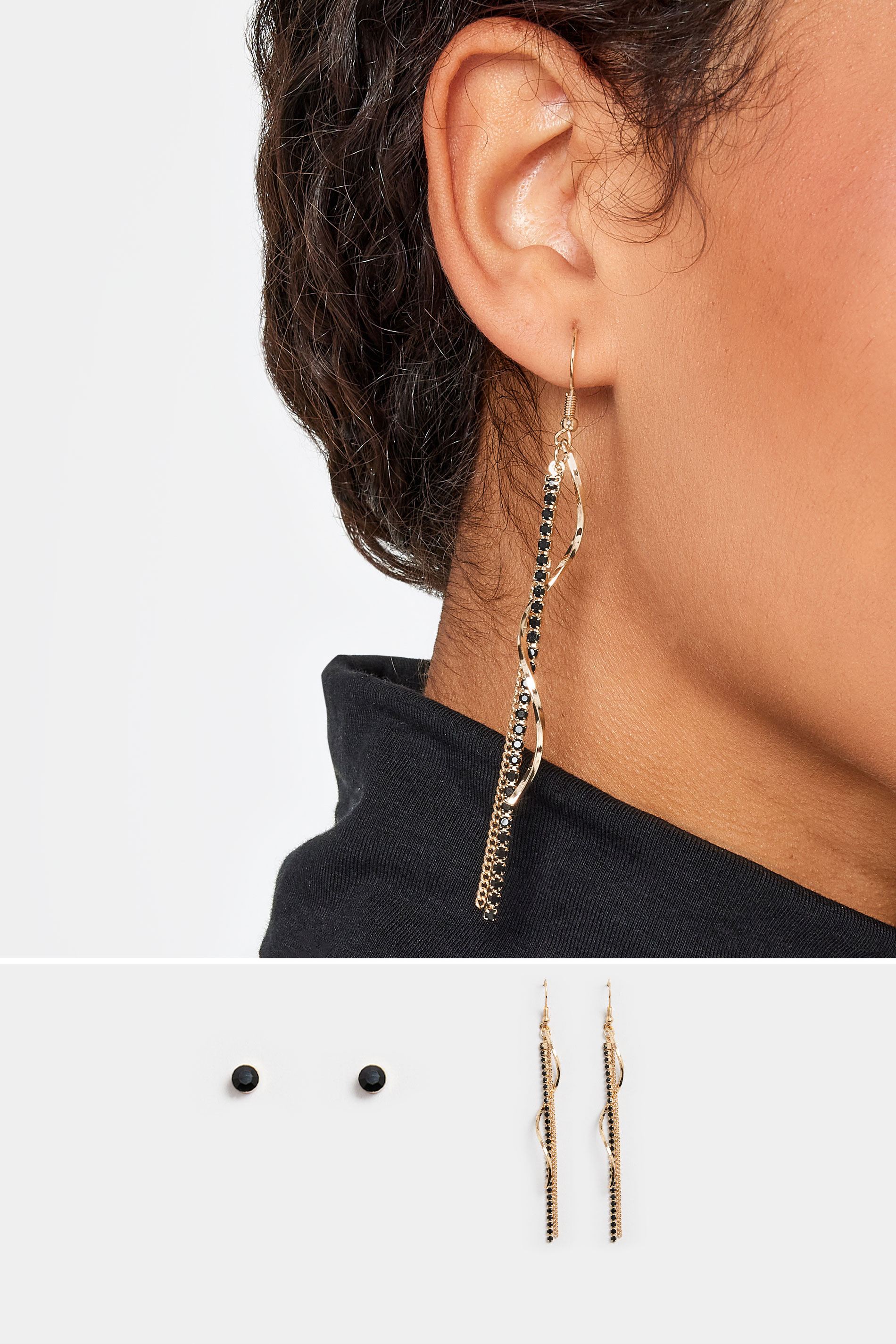 2 PACK Gold Tone Twisted Tassle & Stud Earring Set | Yours Clothing 1