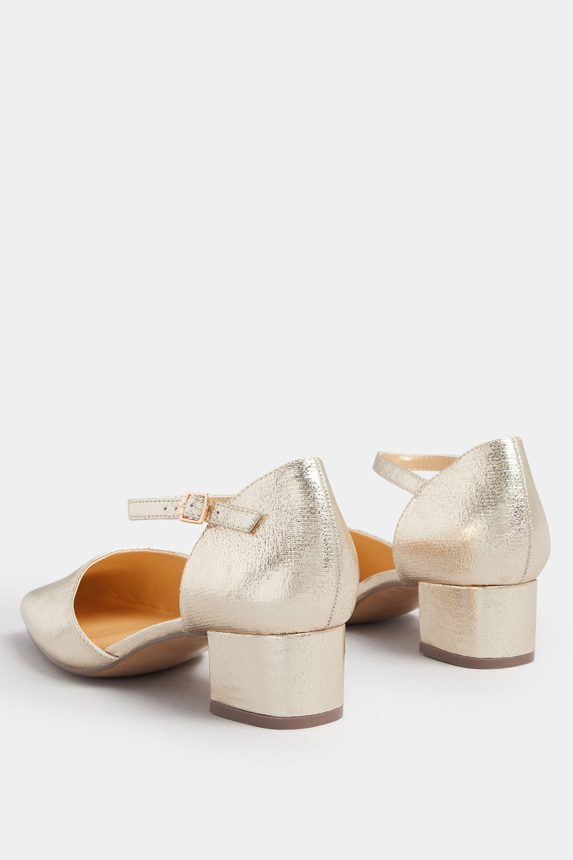 Gold Faux Leather Block Heel Court Shoes In Extra Wide EEE Fit | Yours Clothing 5