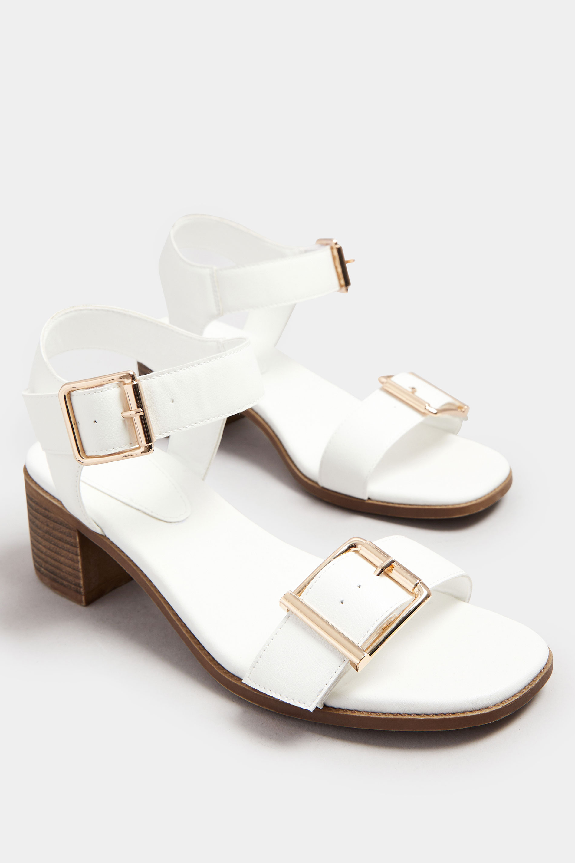 White Faux Leather Buckle Block Heel Sandals In Wide E Fit & Extra Wide EEE Fit | Yours Clothing 5