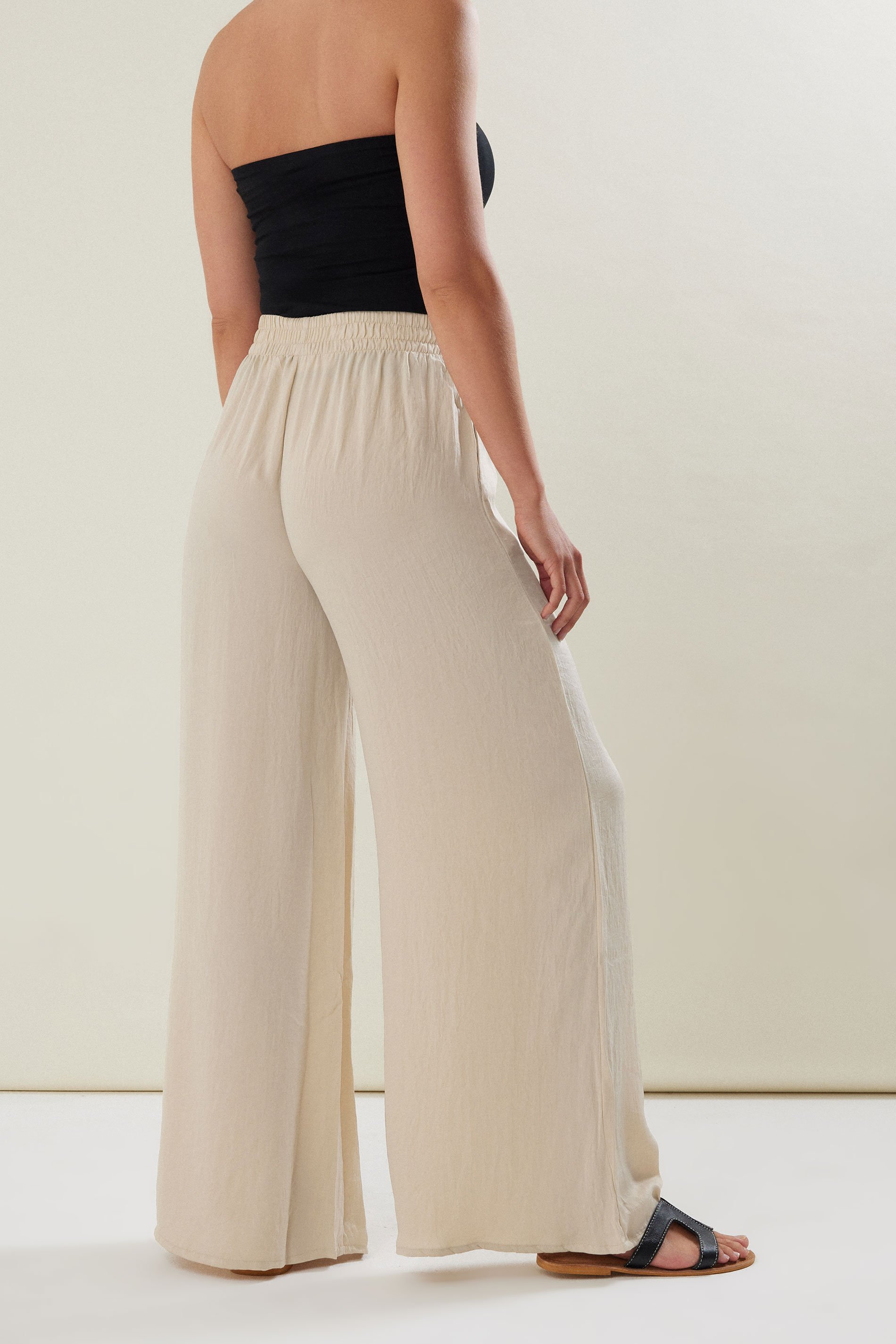LTS Tall Stone Brown Matt Satin Wide Leg Trousers | Long Tall Sally 4