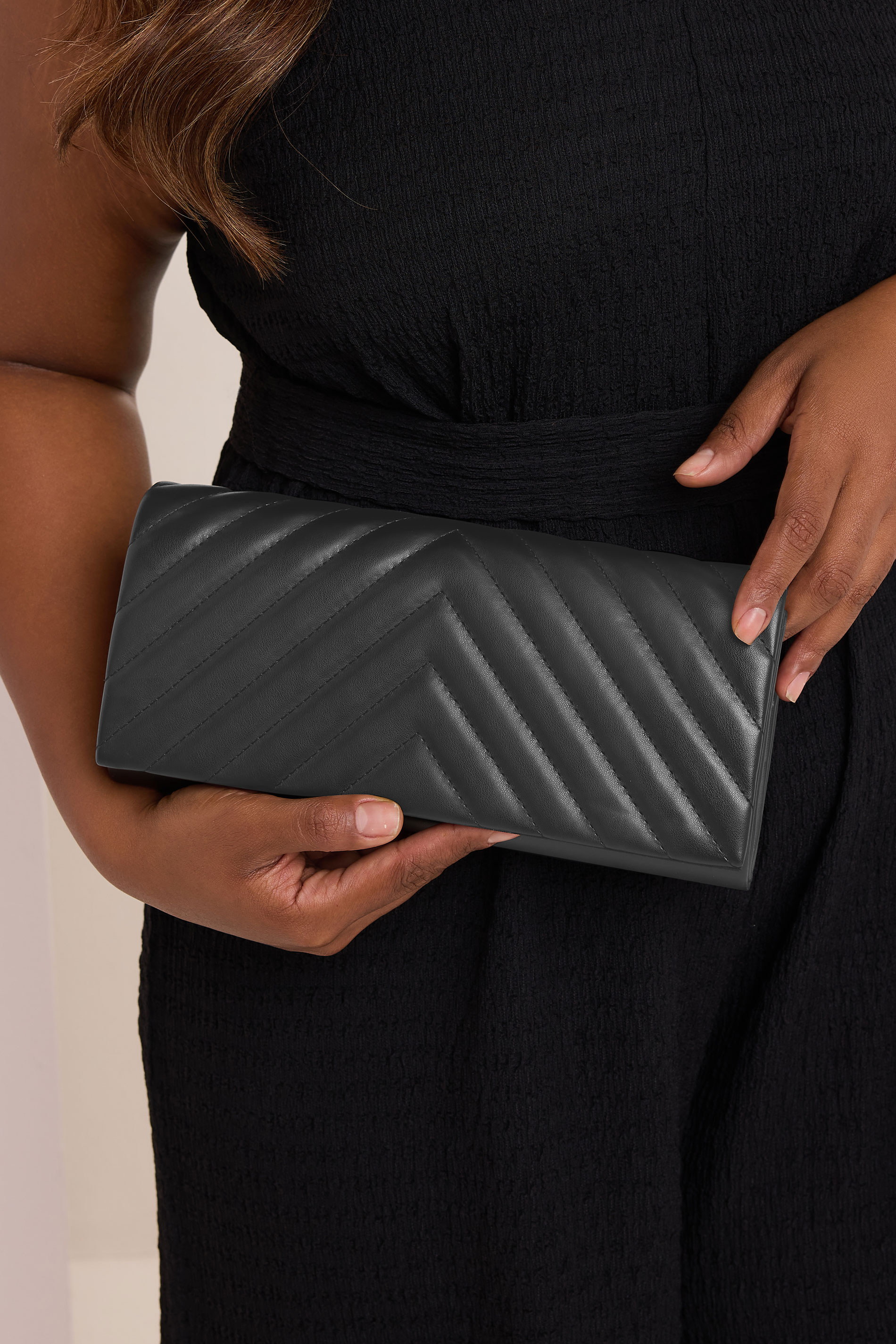Black Faux Leather Chevron Clutch Bag | Yours Clothing 2