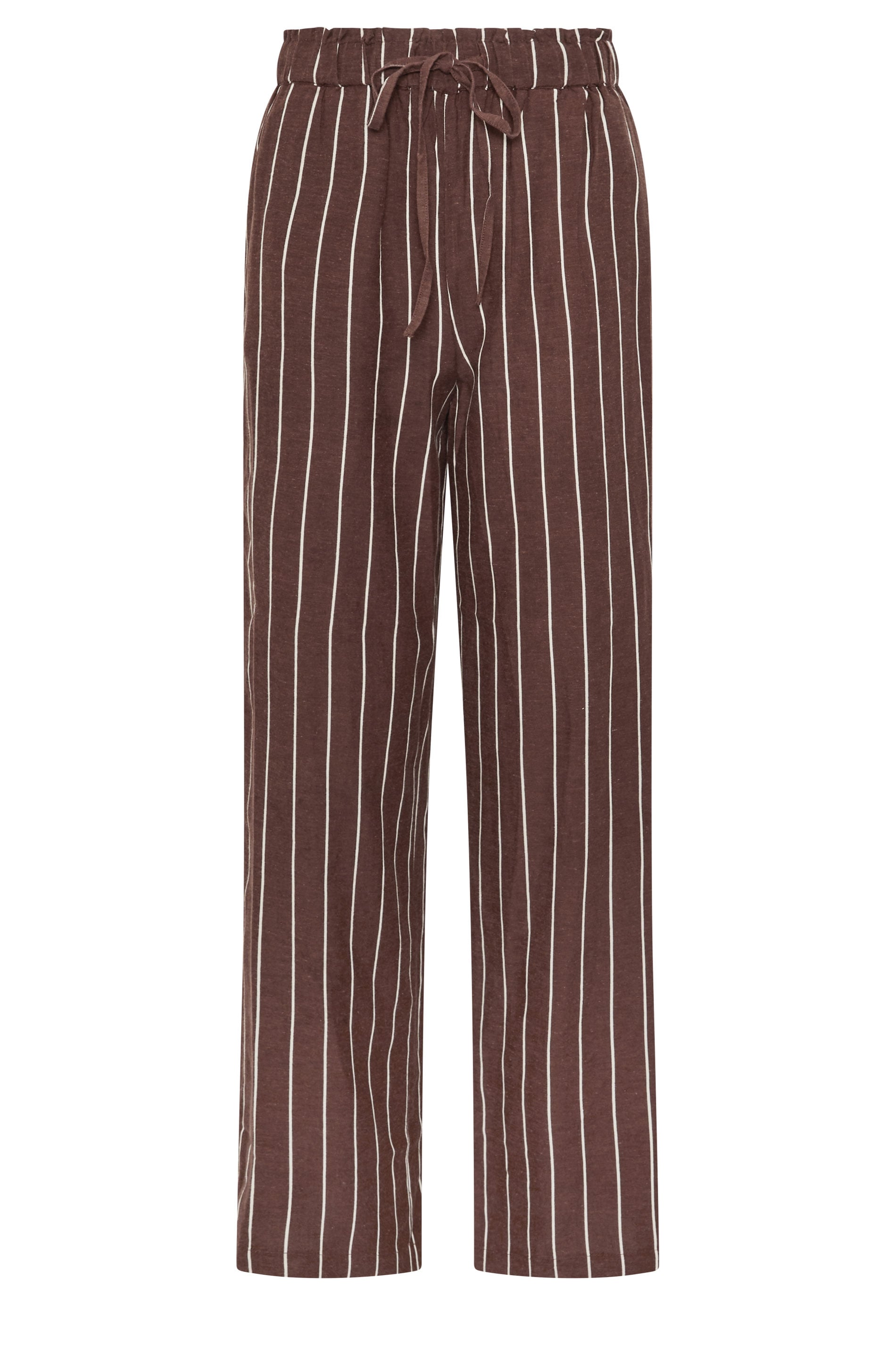 LTS Tall Women's Chocolate Brown Stripe Linen Wide Leg Trousers | Long Tall Sally 5