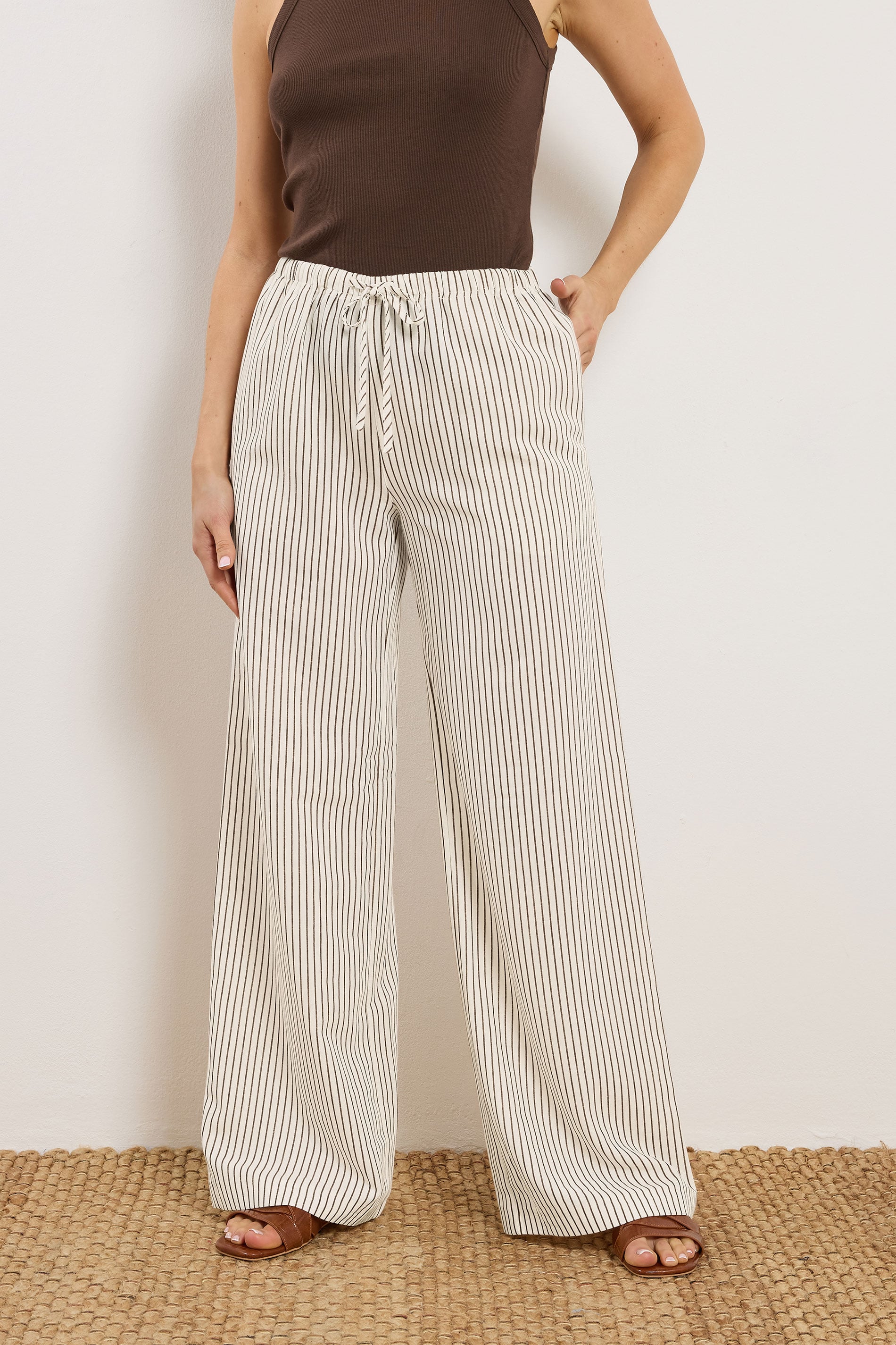 LTS Tall Women's Ivory White & Brown Stripe Wide Leg Trousers | Long Tall Sally 4