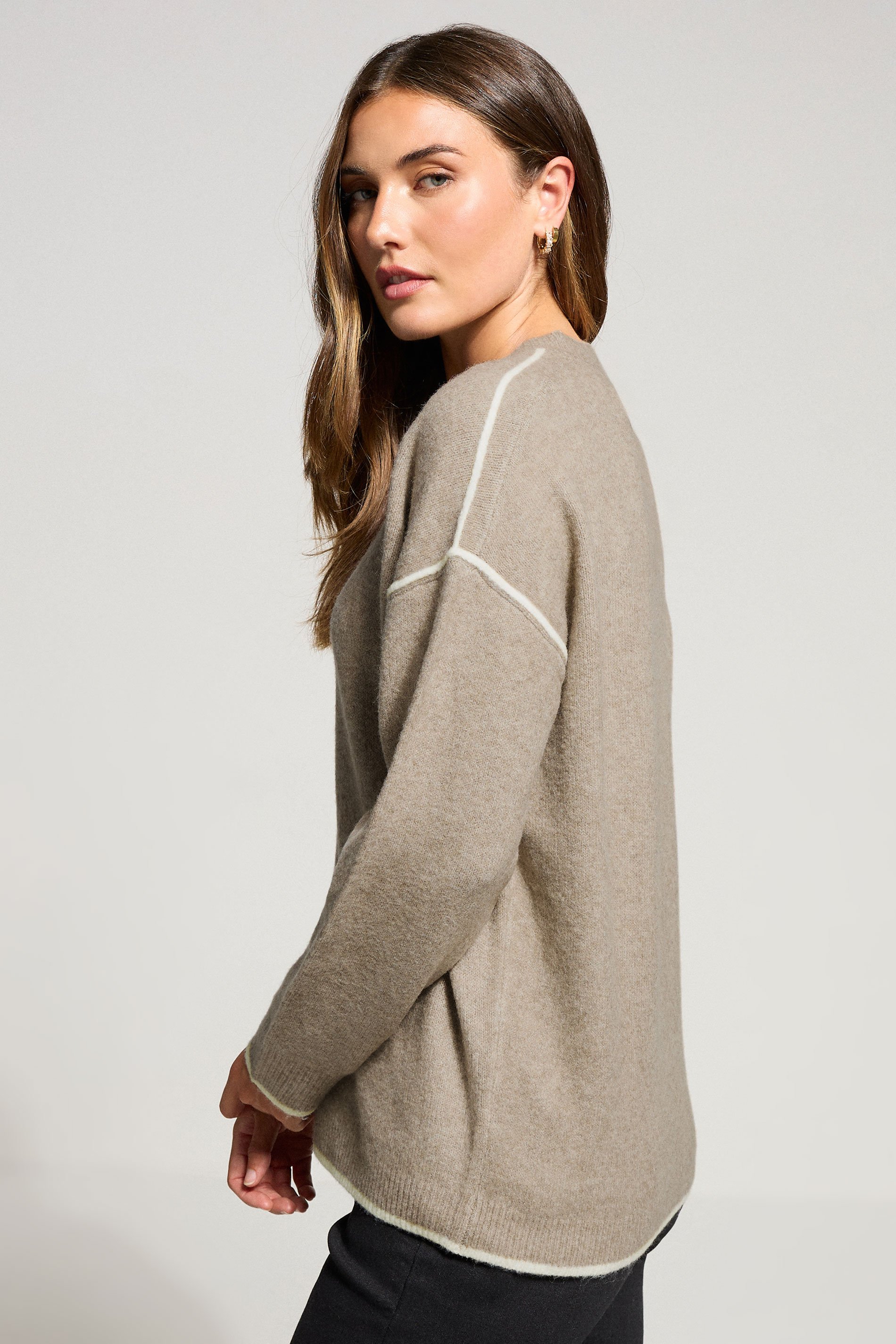 LTS Tall Natural Brown Contrast Piping Jumper | Long Tall Sally 4